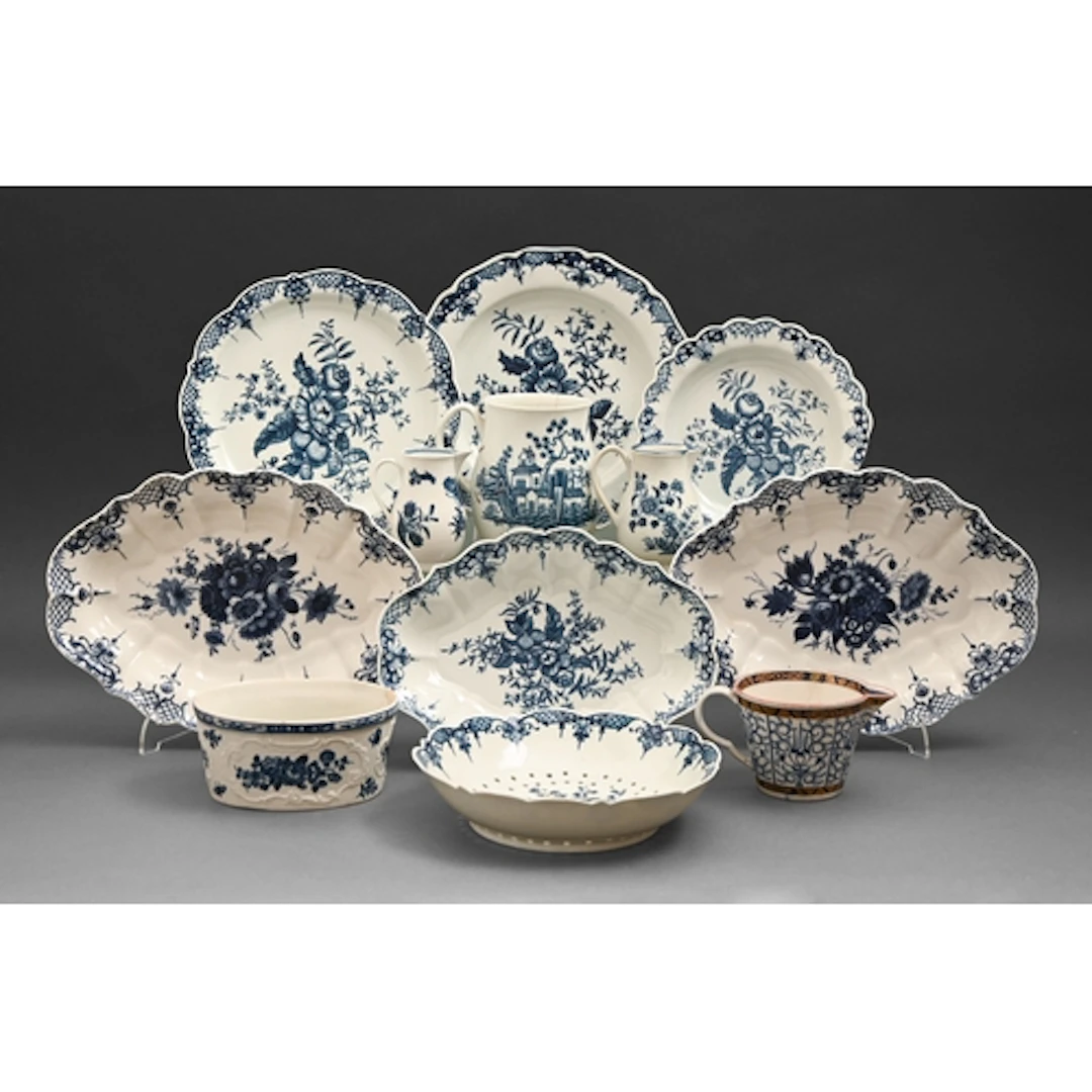 A Worcester blue and white cress dish, c1765, painted with t...