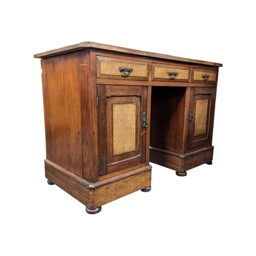 A late 19th century Victorian mahogany and burr maple veneer...