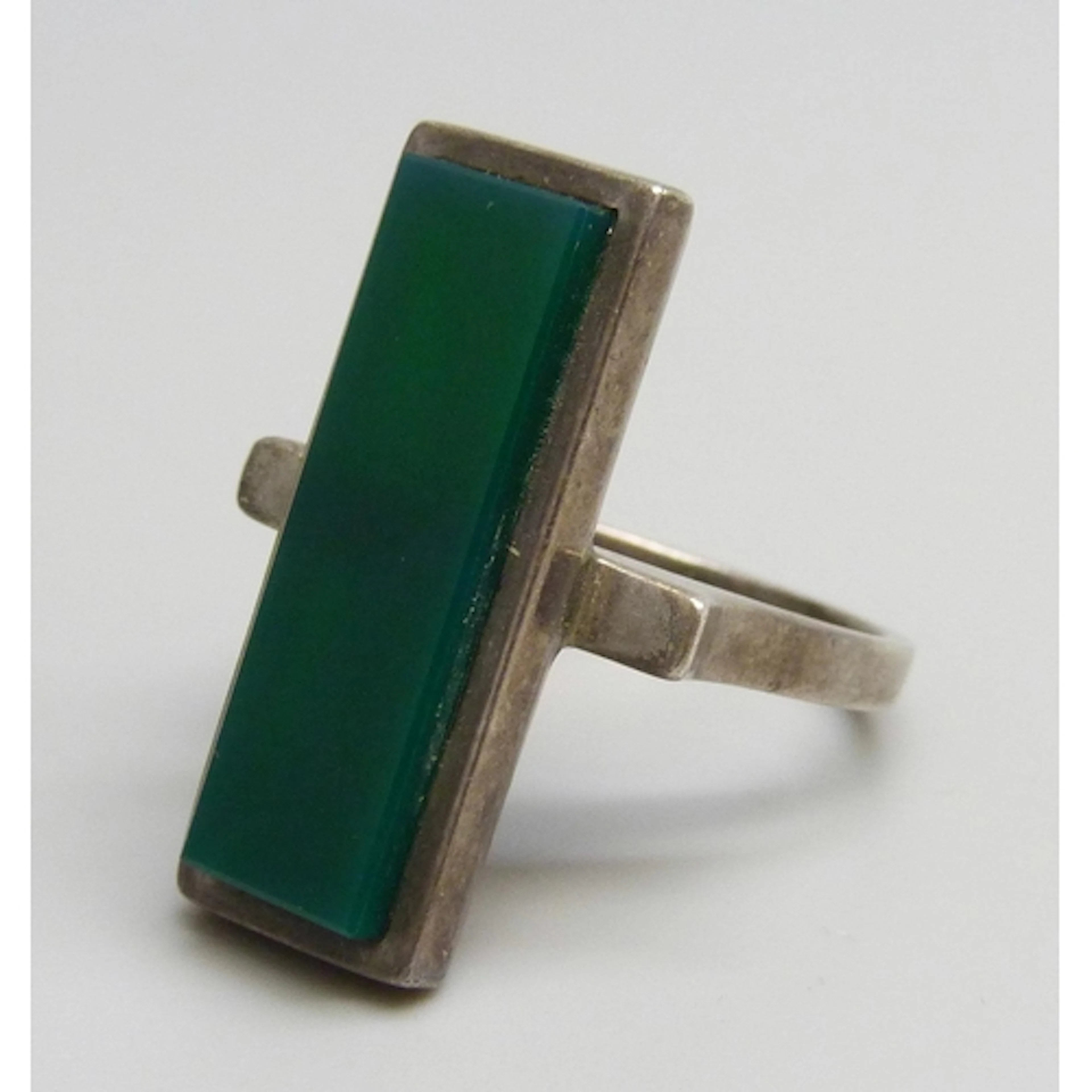 A mid 20th Century Modernist silver ring set with chrysopras...