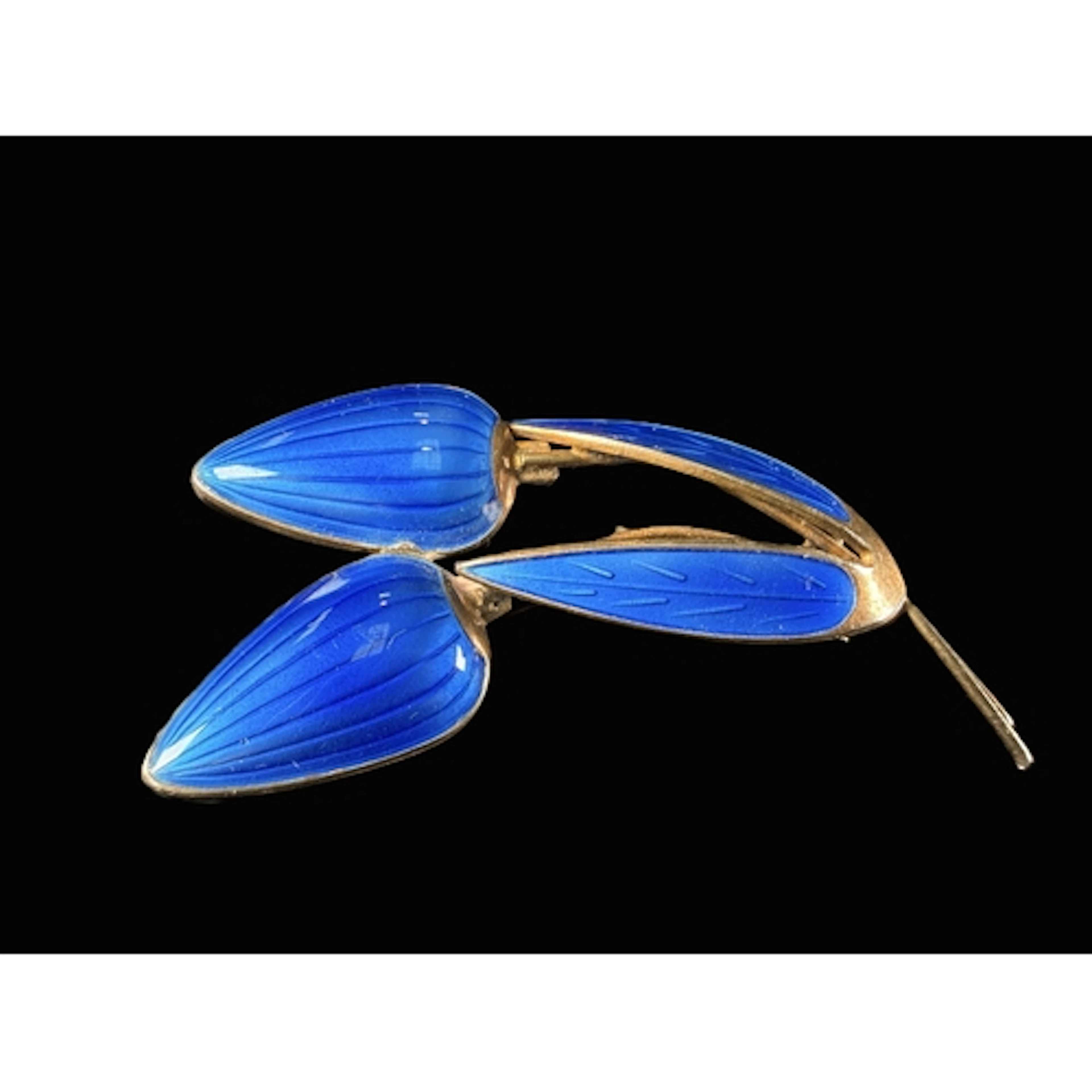 A Norwegian silver royal blue enamel double flower brooch, s...