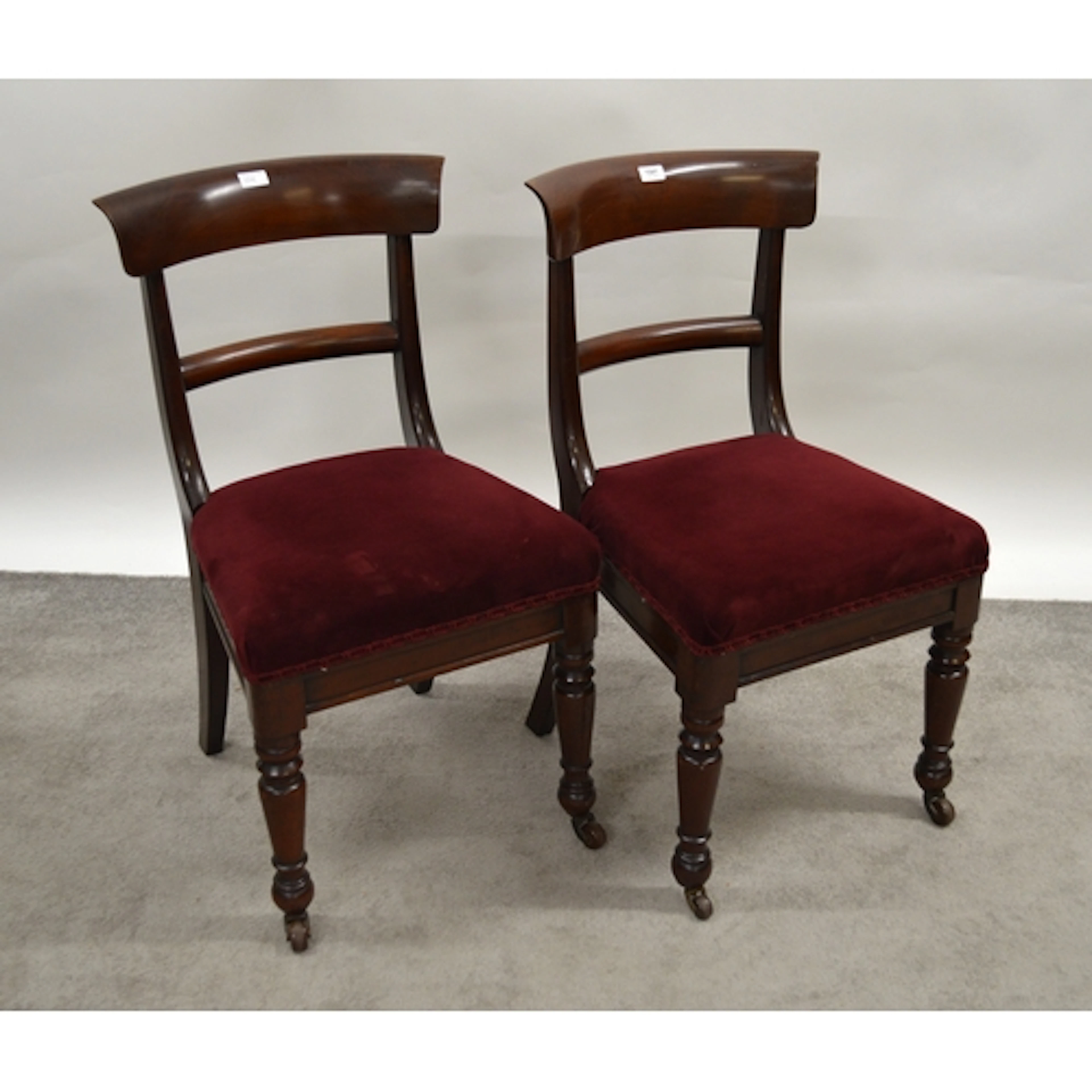 Set of eight William IV mahogany rail back dining chairs, on...
