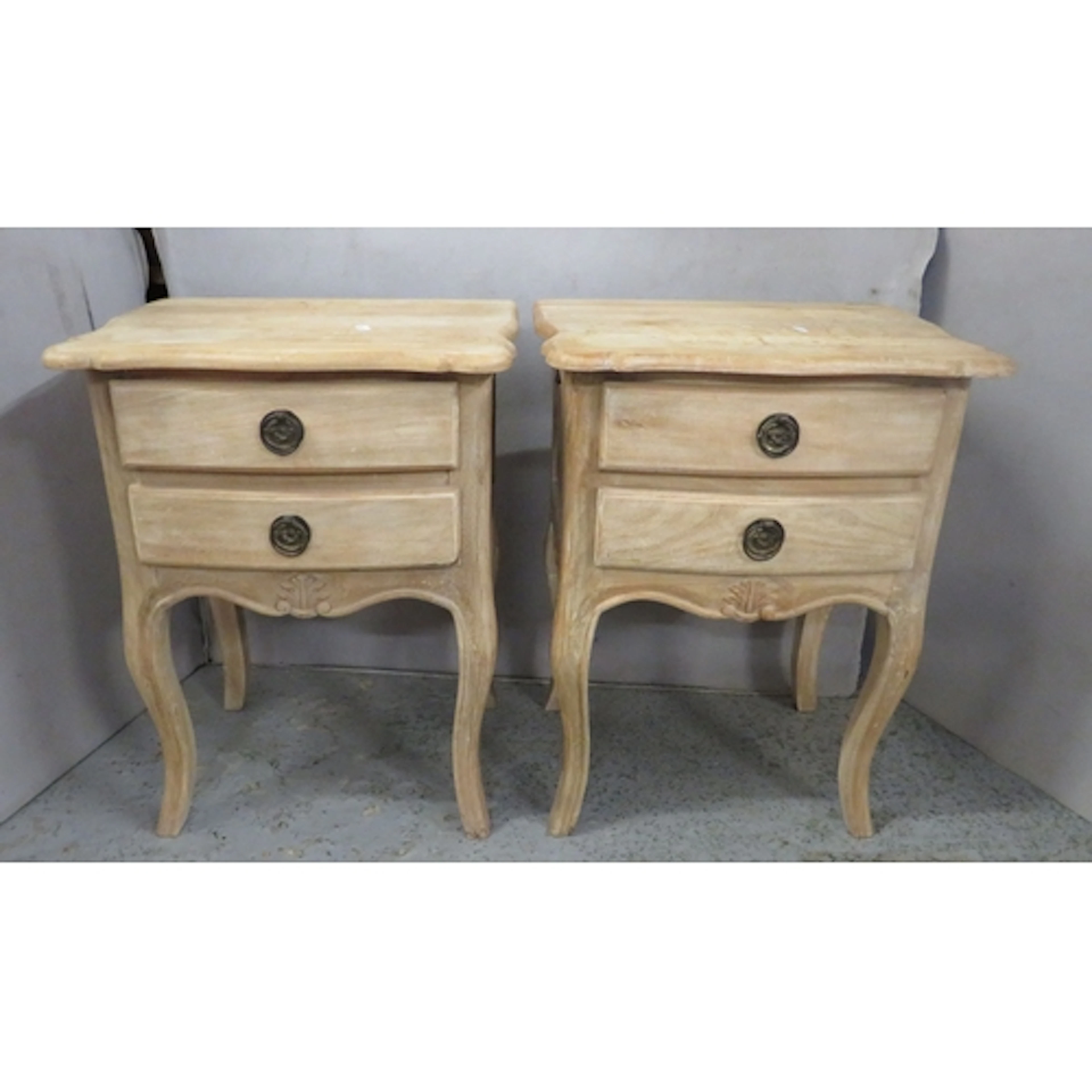 Pair Blonde Wood French Style Bedside Cabinets, 2 drawers, b...