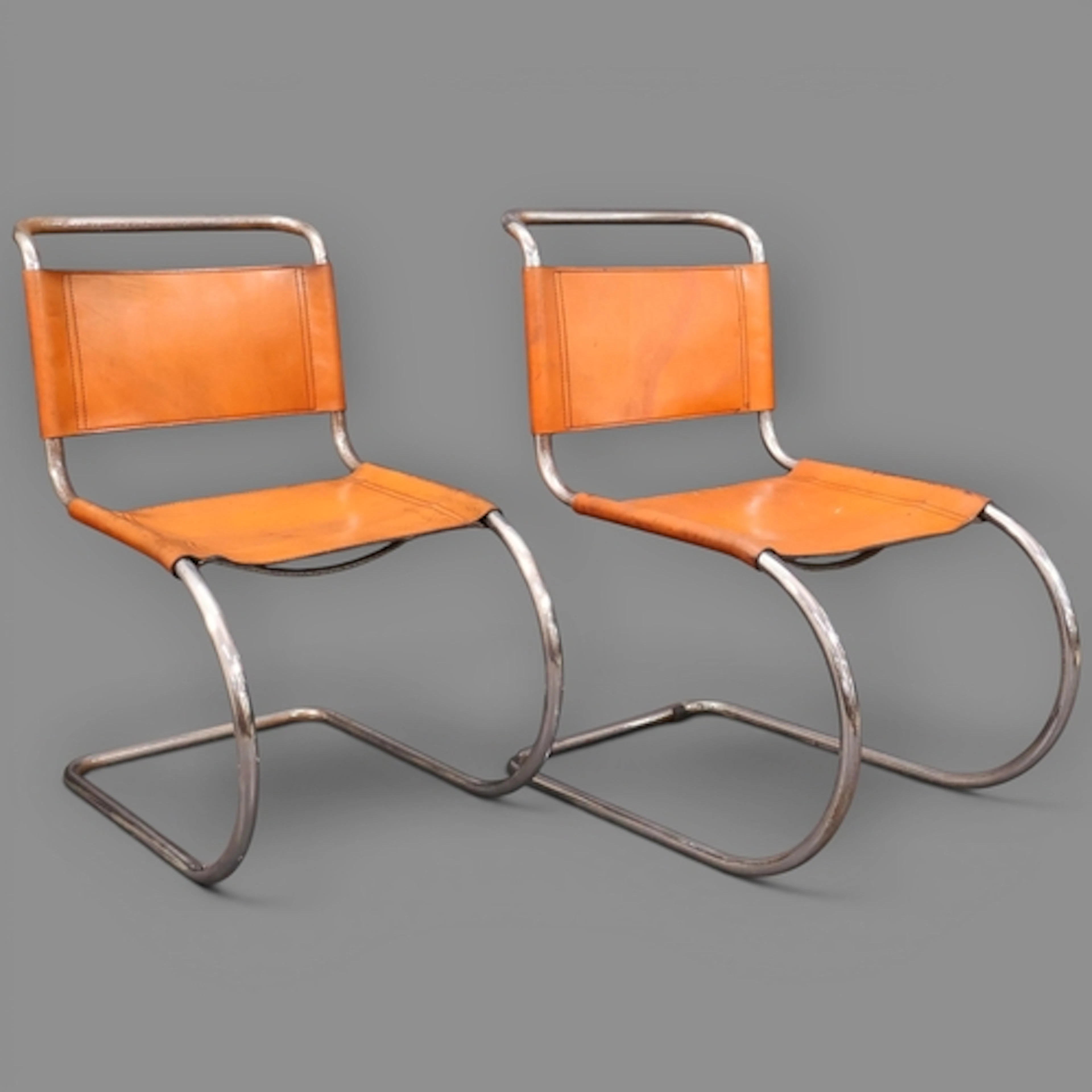 A pair of Mies Van Der Rohe MR 10 Bauhaus design chairs by F...