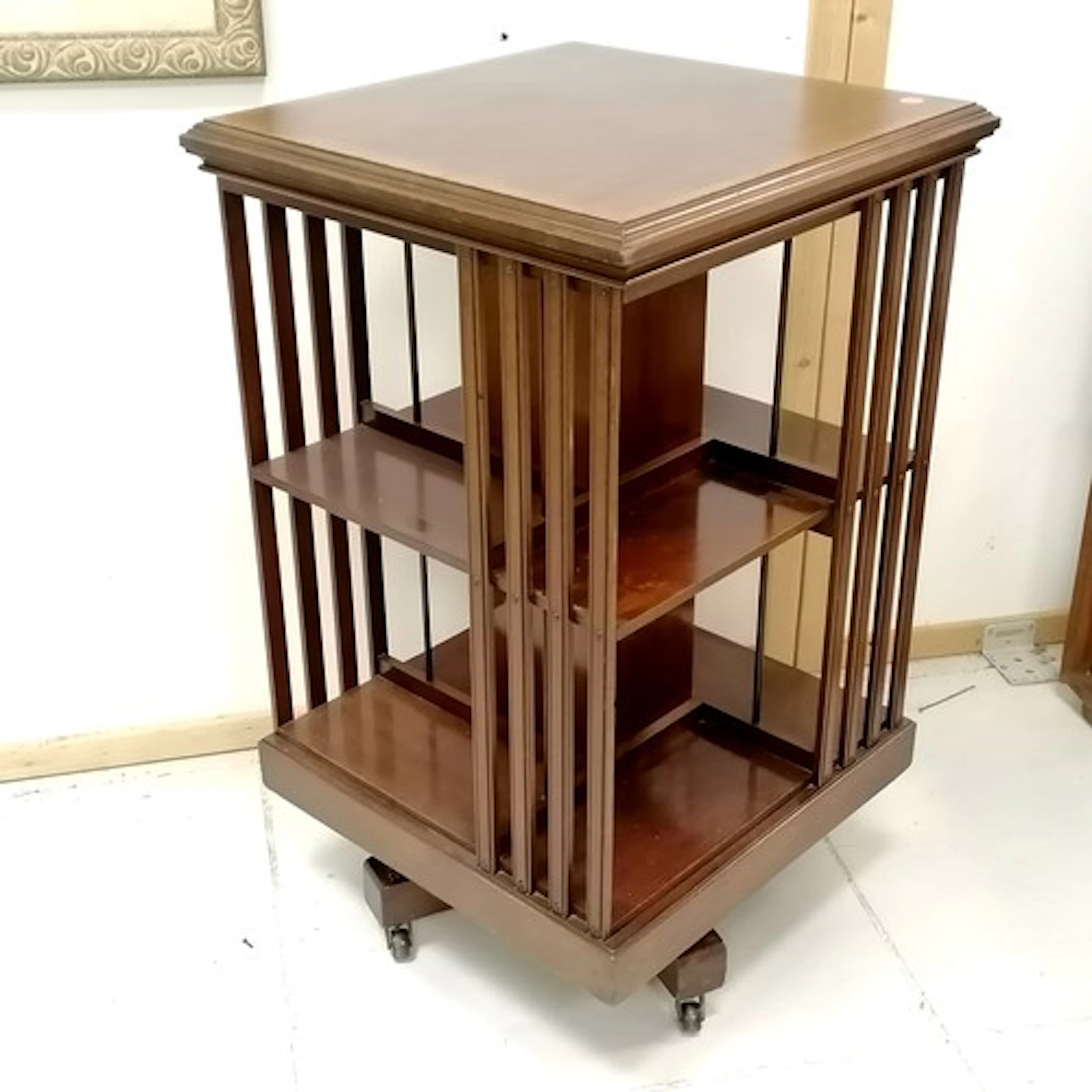 Edwardian floor standing mahogany inlaid revolving bookcase ...