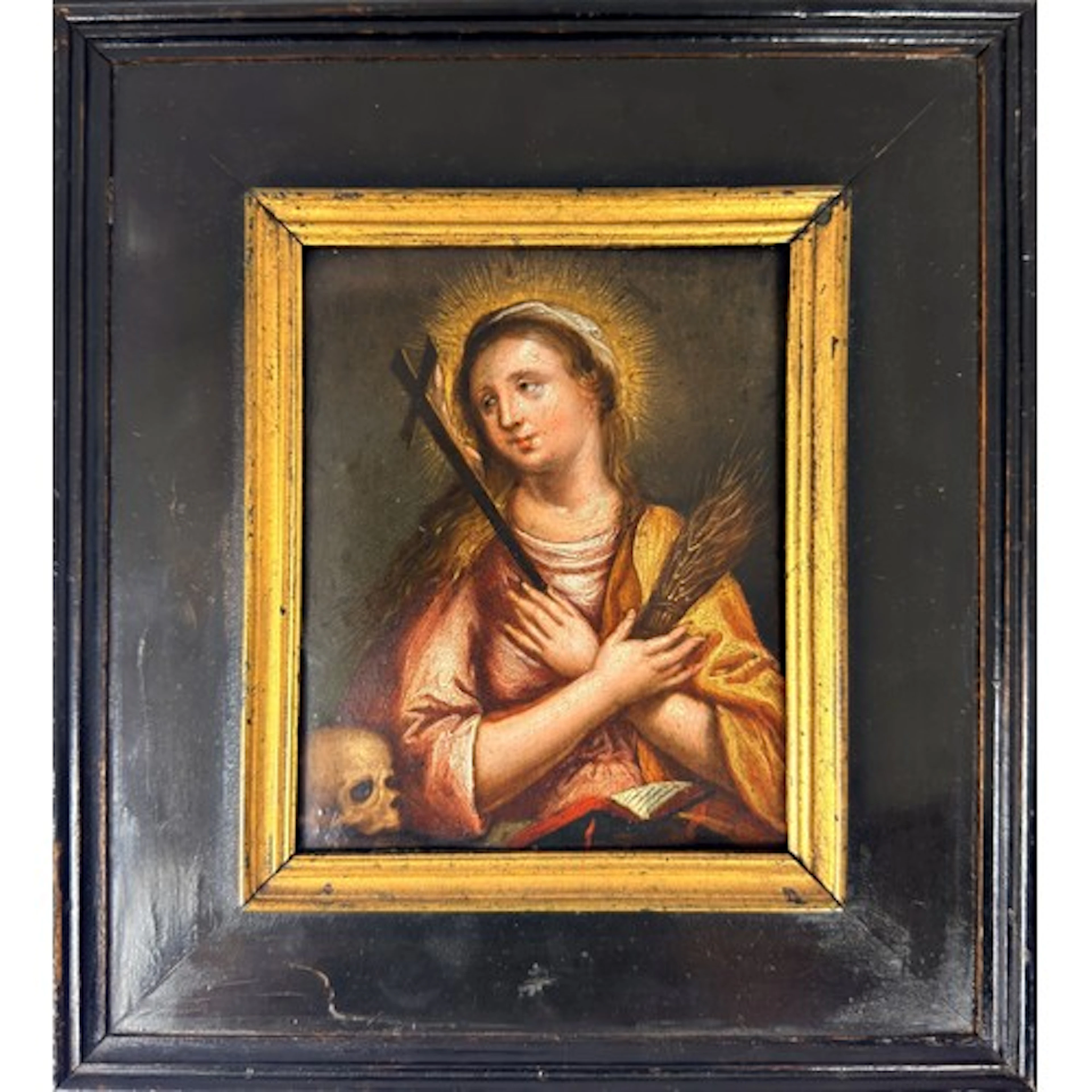 A small Flemish devotional panel, painted with Mary Magdalen...