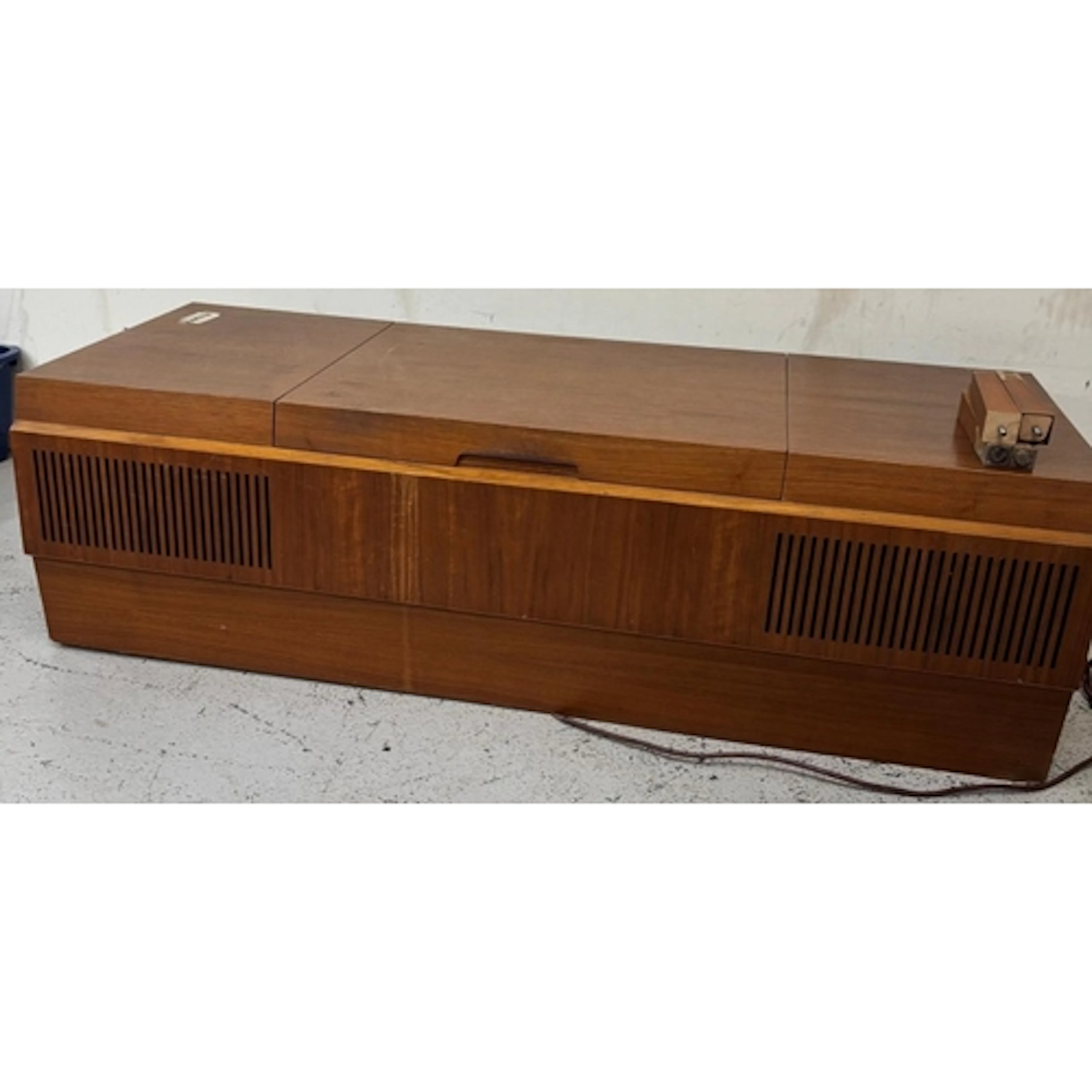 A Mid Century His Master's Voice radiogram console in teak c...