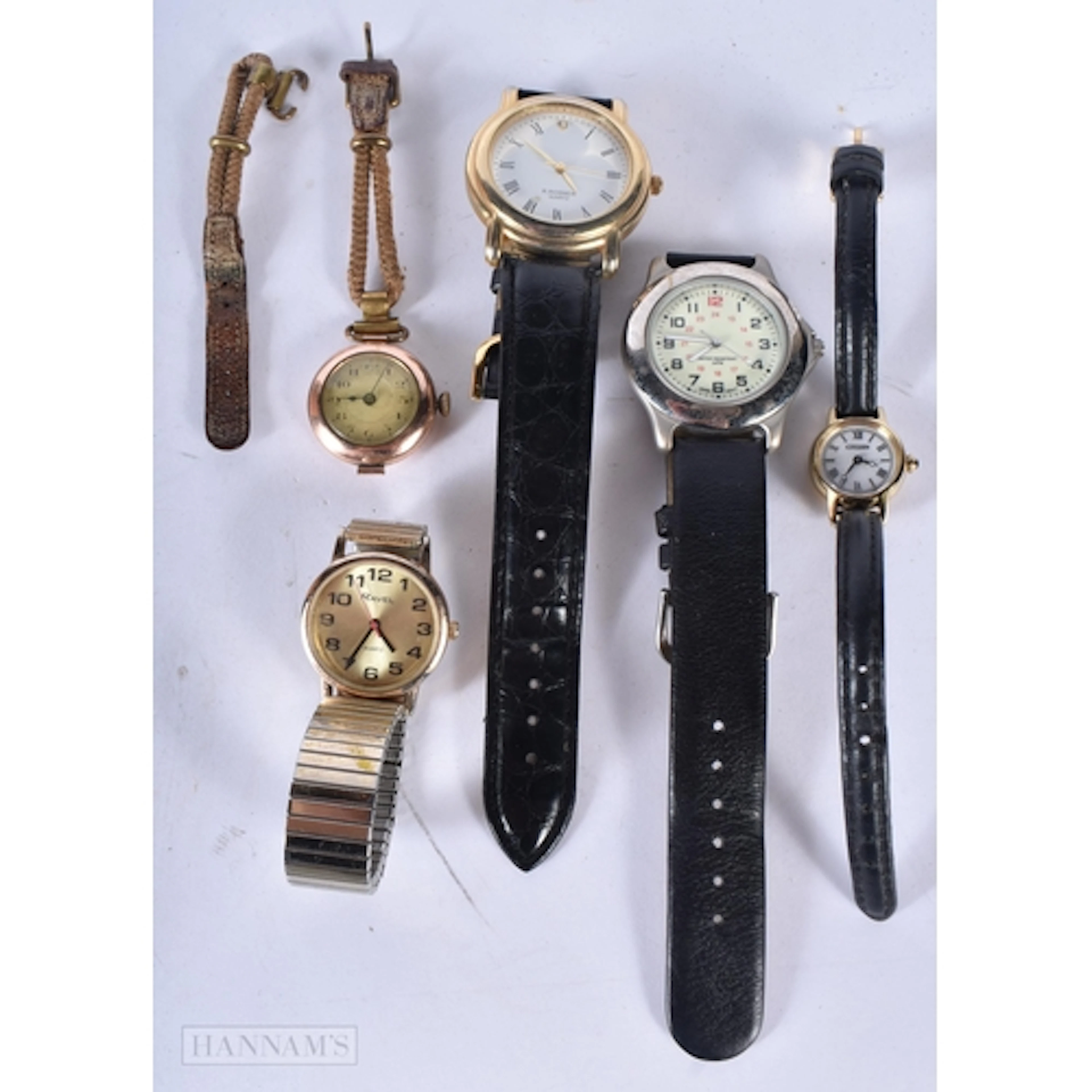 A filled gold fob watch together with a collection of watche...