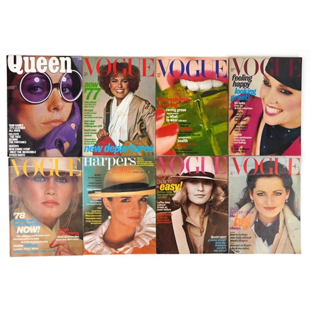 Collection of fashion magazines including 1977 Vogue and 197...