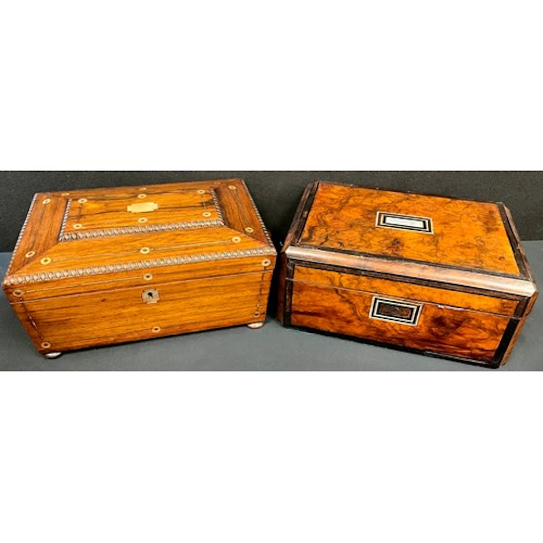 A Victorian rosewood workbox, of sarcophagus form with beade...