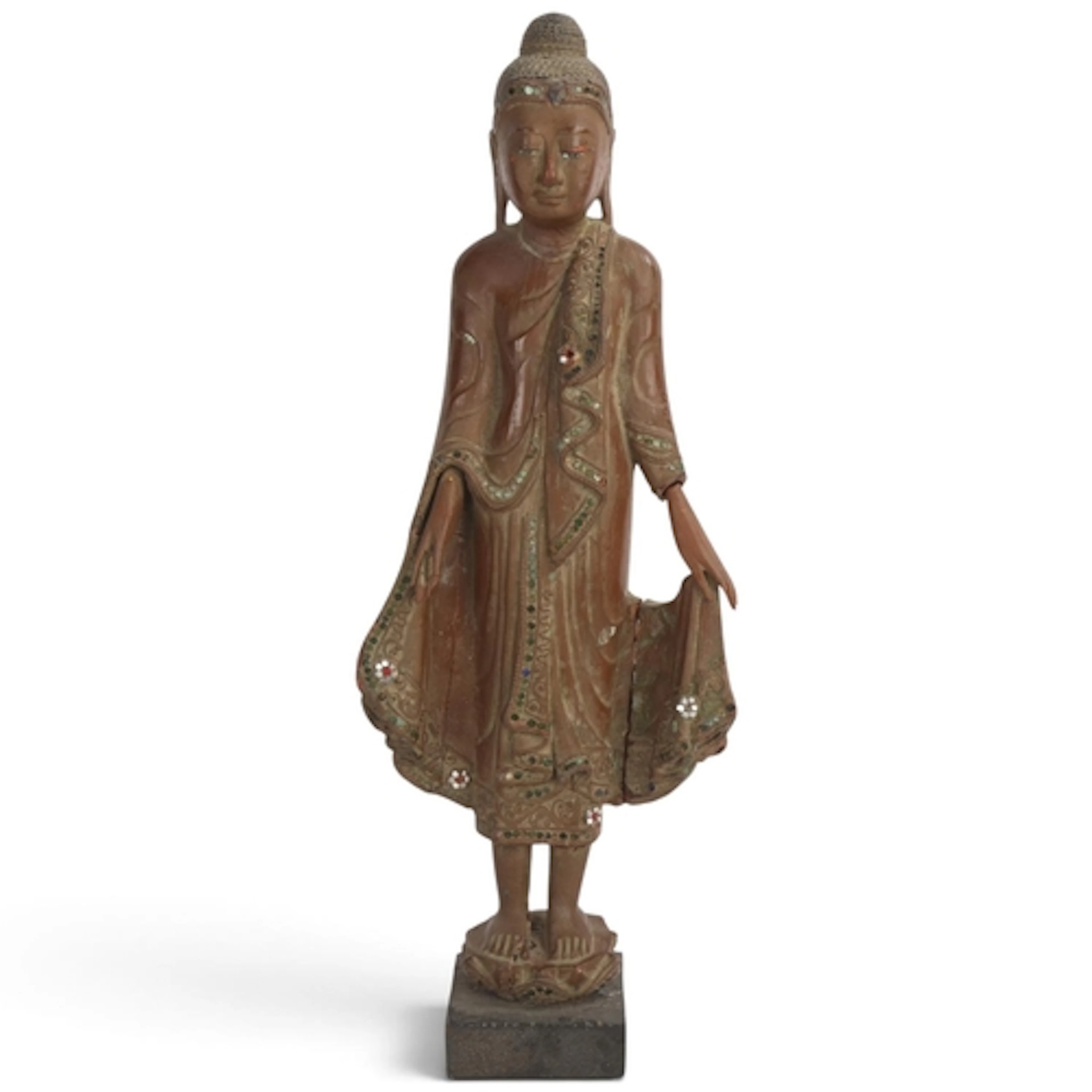 A Burmese Mandalay Buddha statue, carved and lacquered wood,...
