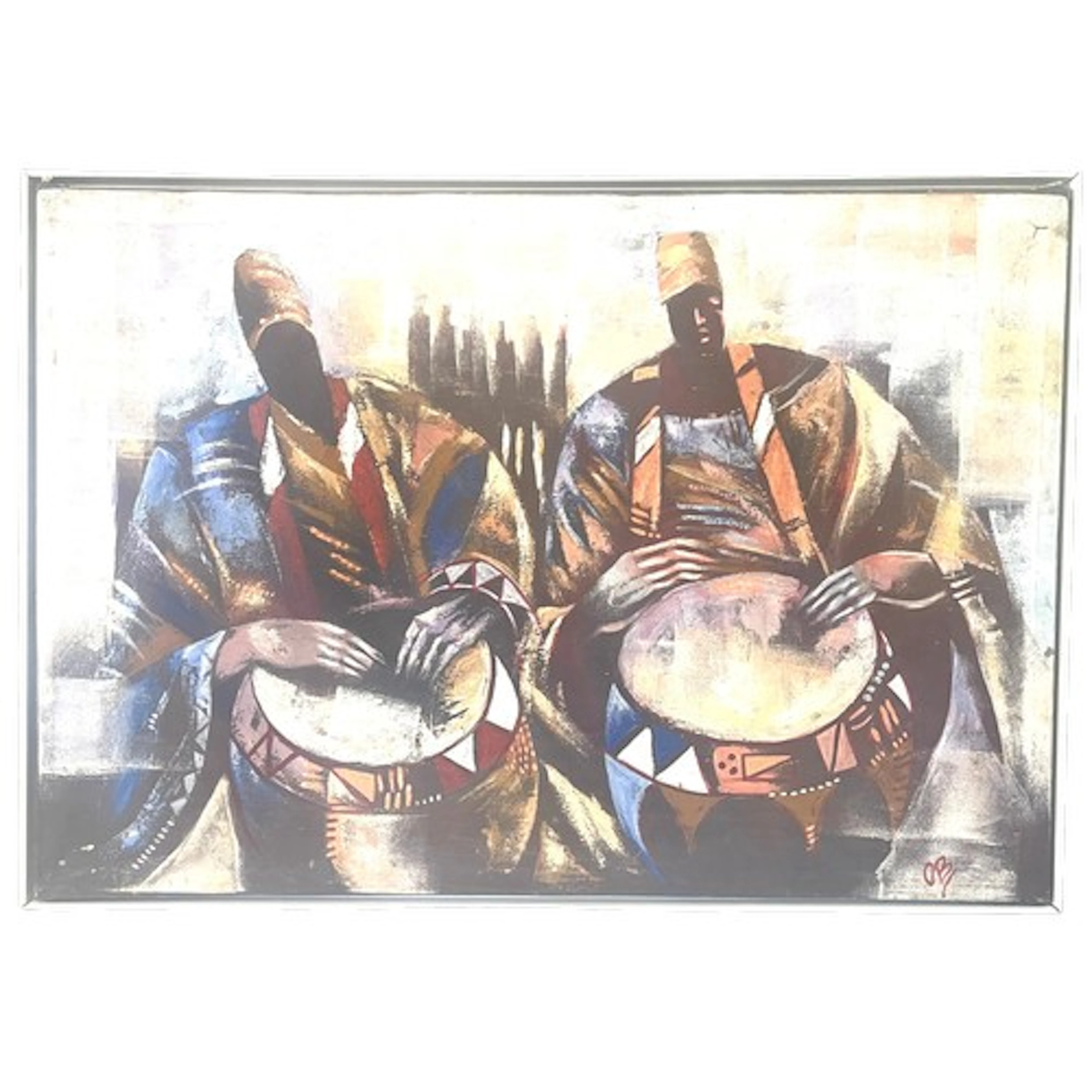 O B (Contemporary Ghanaian artist) “Drum Pulse”, signed lowe...