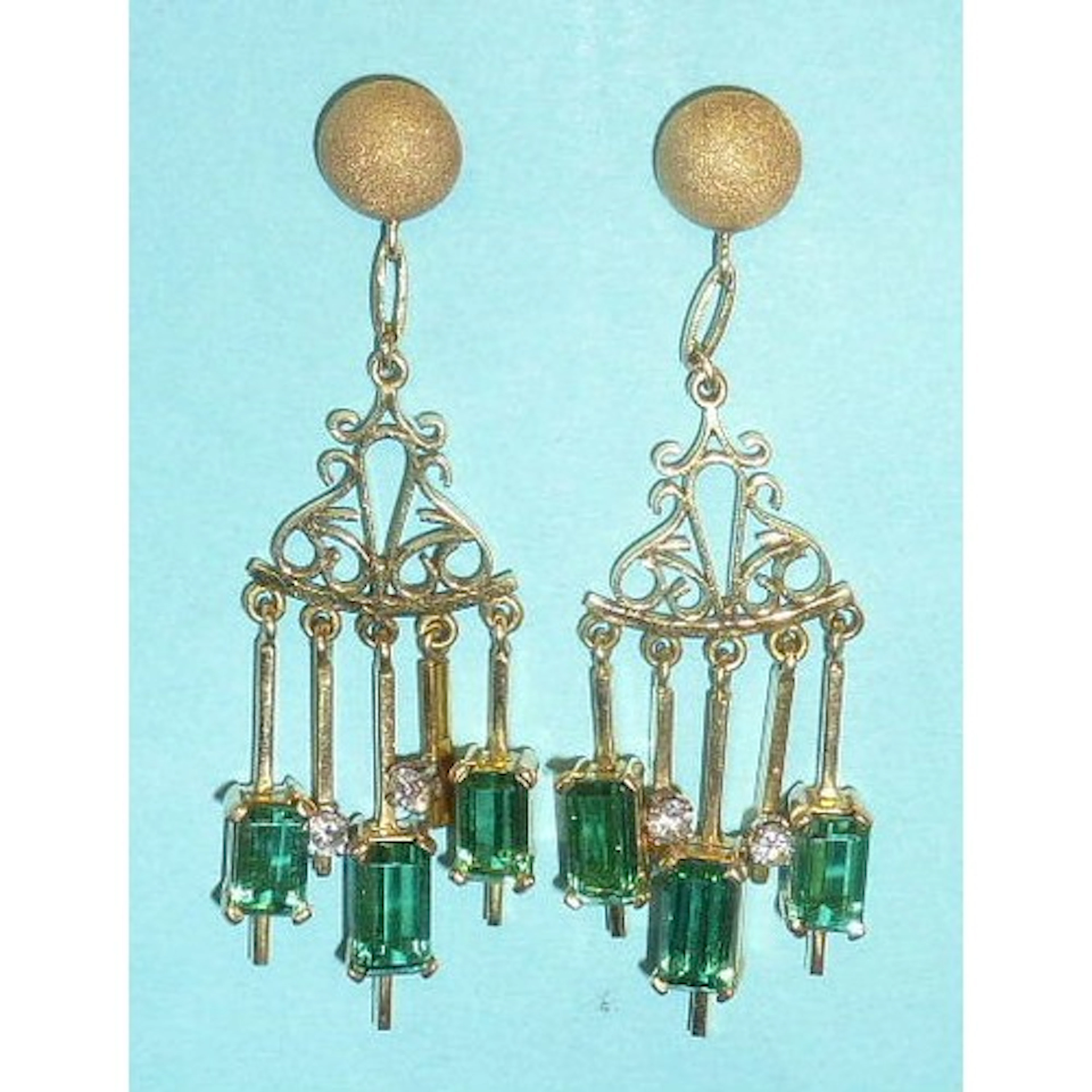 A pair of late-20th century tourmaline and diamond chandelie...