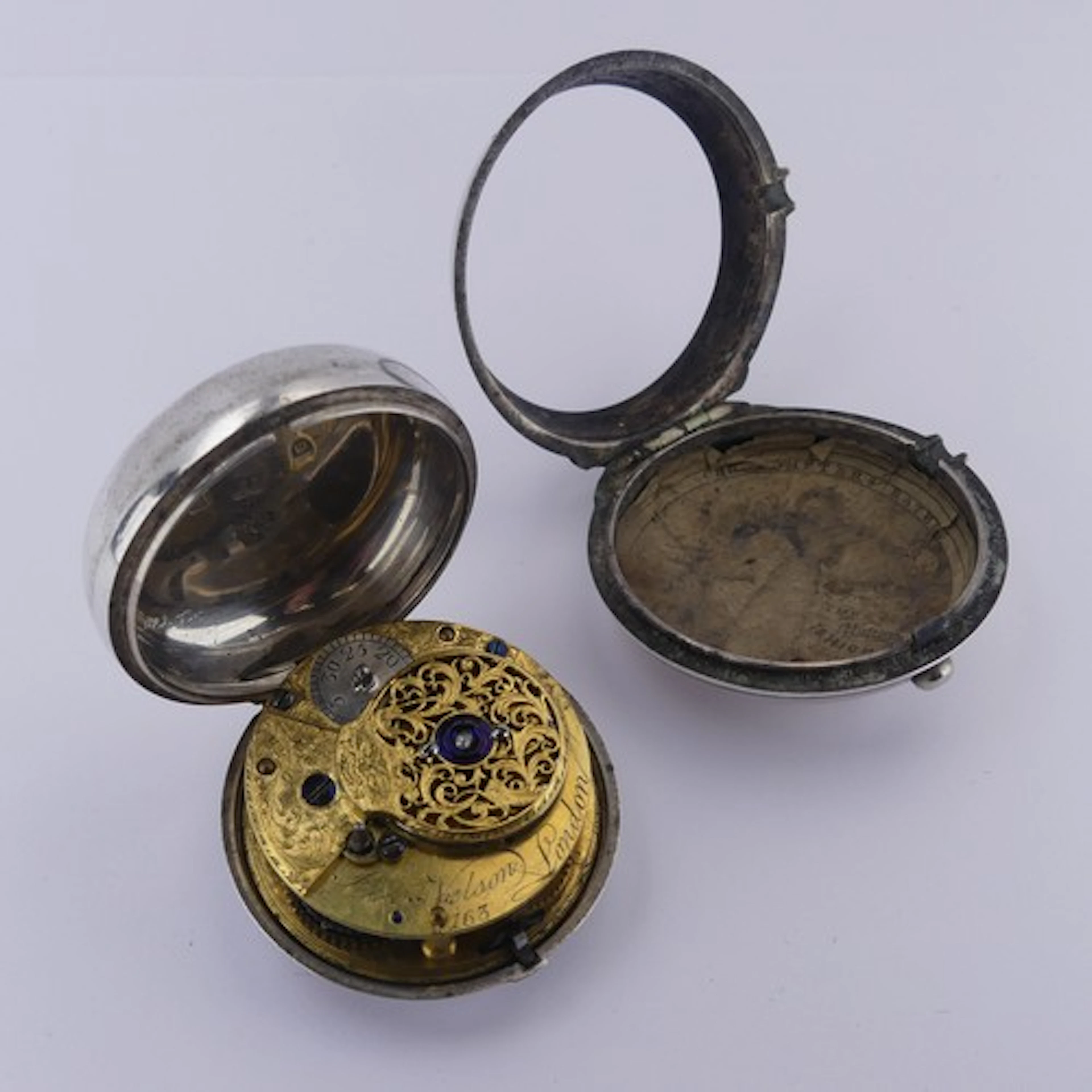 A George III silver pair cased Pocket Watch, the verge fusee...