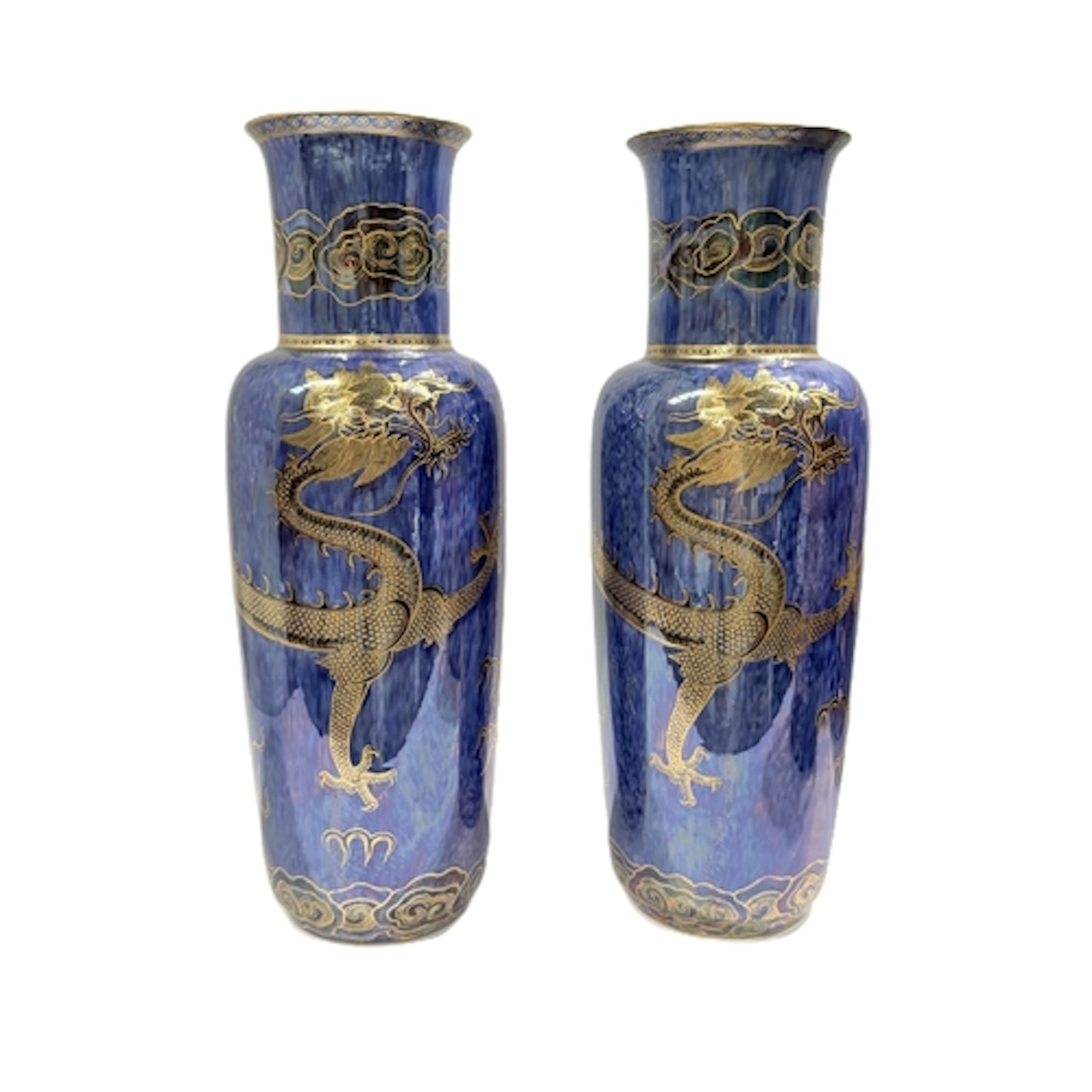 A pair of Wedgwood blue Dragon lustre pattern vases by "Dai...