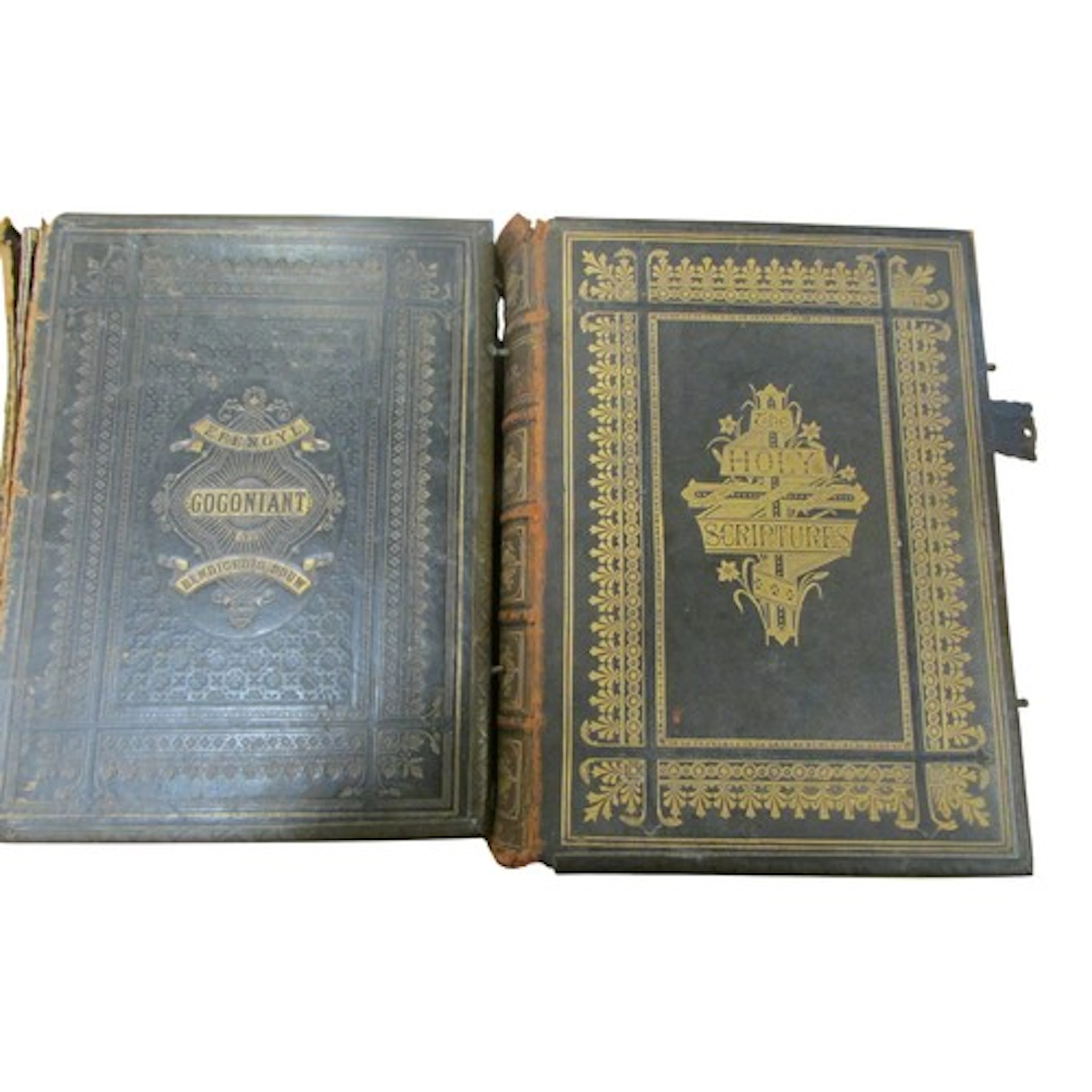 Mid Victorian family bible in Welsh and a version in English...
