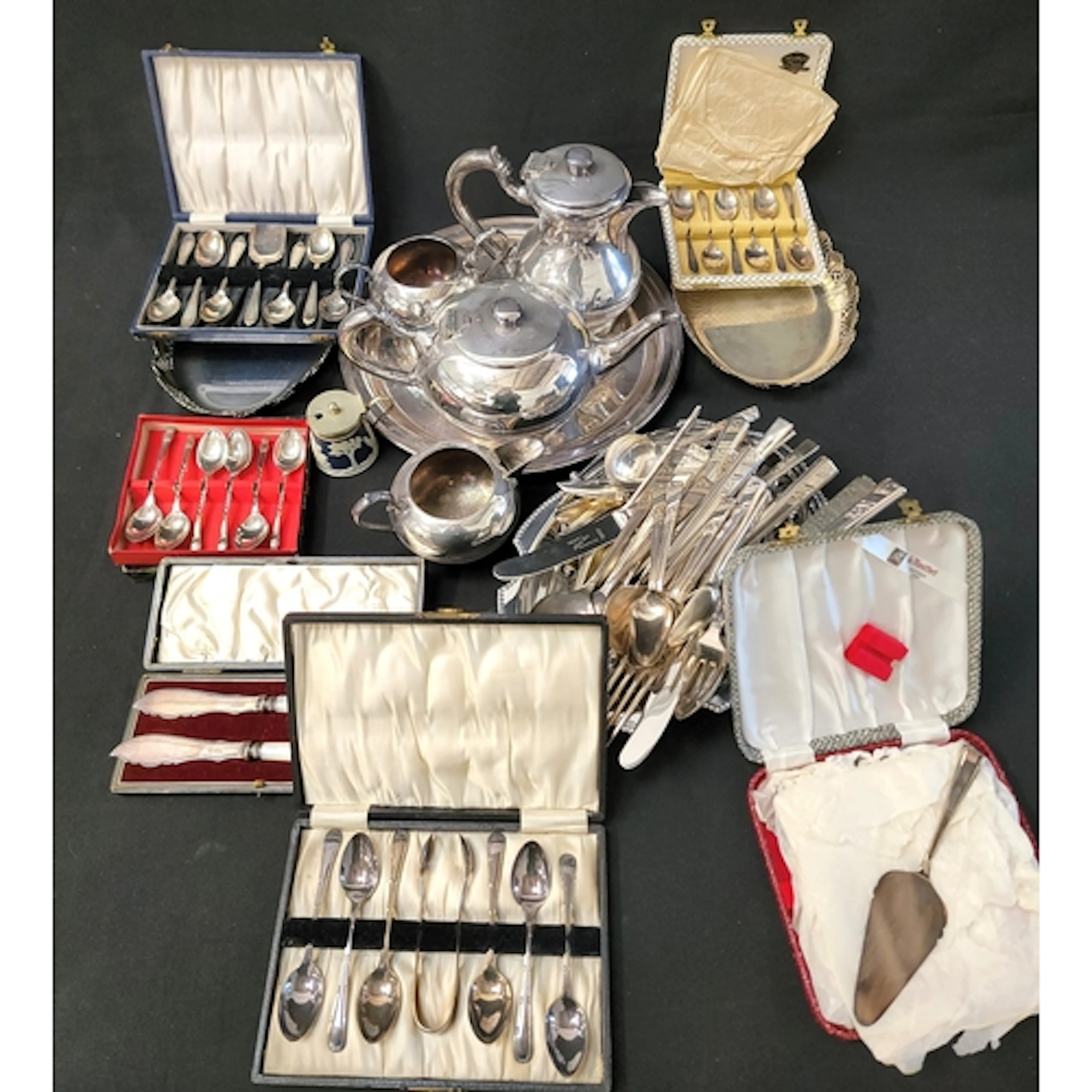 SELECTION OF WHITE METAL AND EPNS ITEMS including teapot, c...