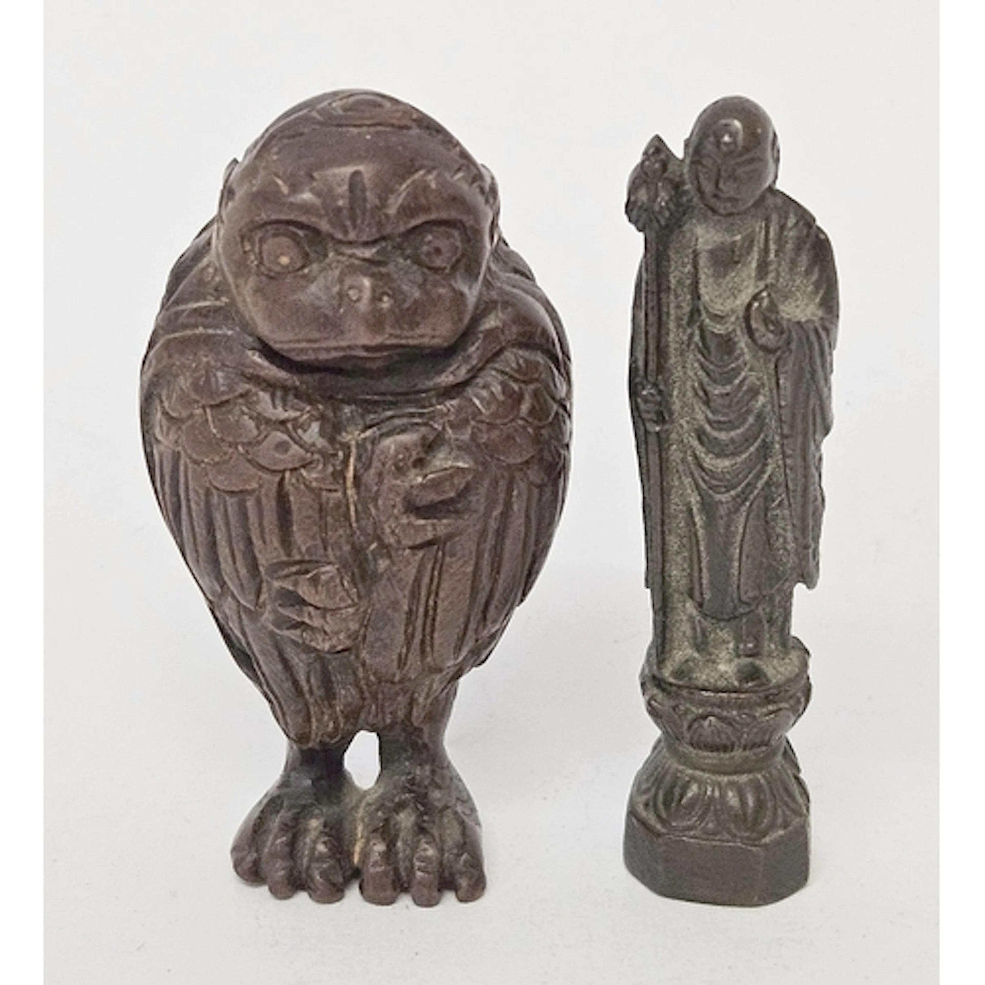 Small Carved Japanese Netsuke 'Tengu' Owl & Chinese miniatur...