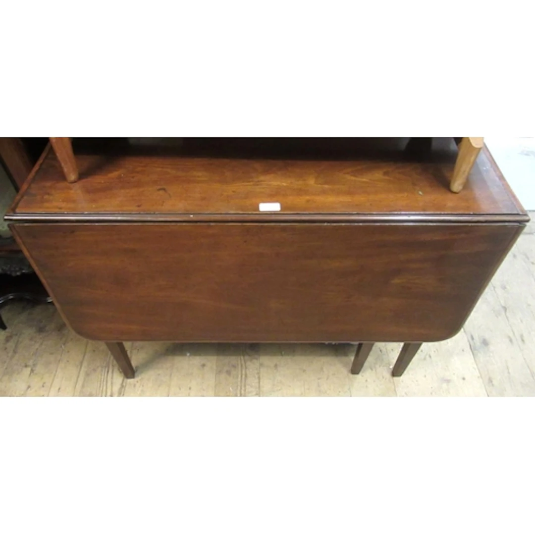 19th Century mahogany drop-leaf dining table, on square tape...