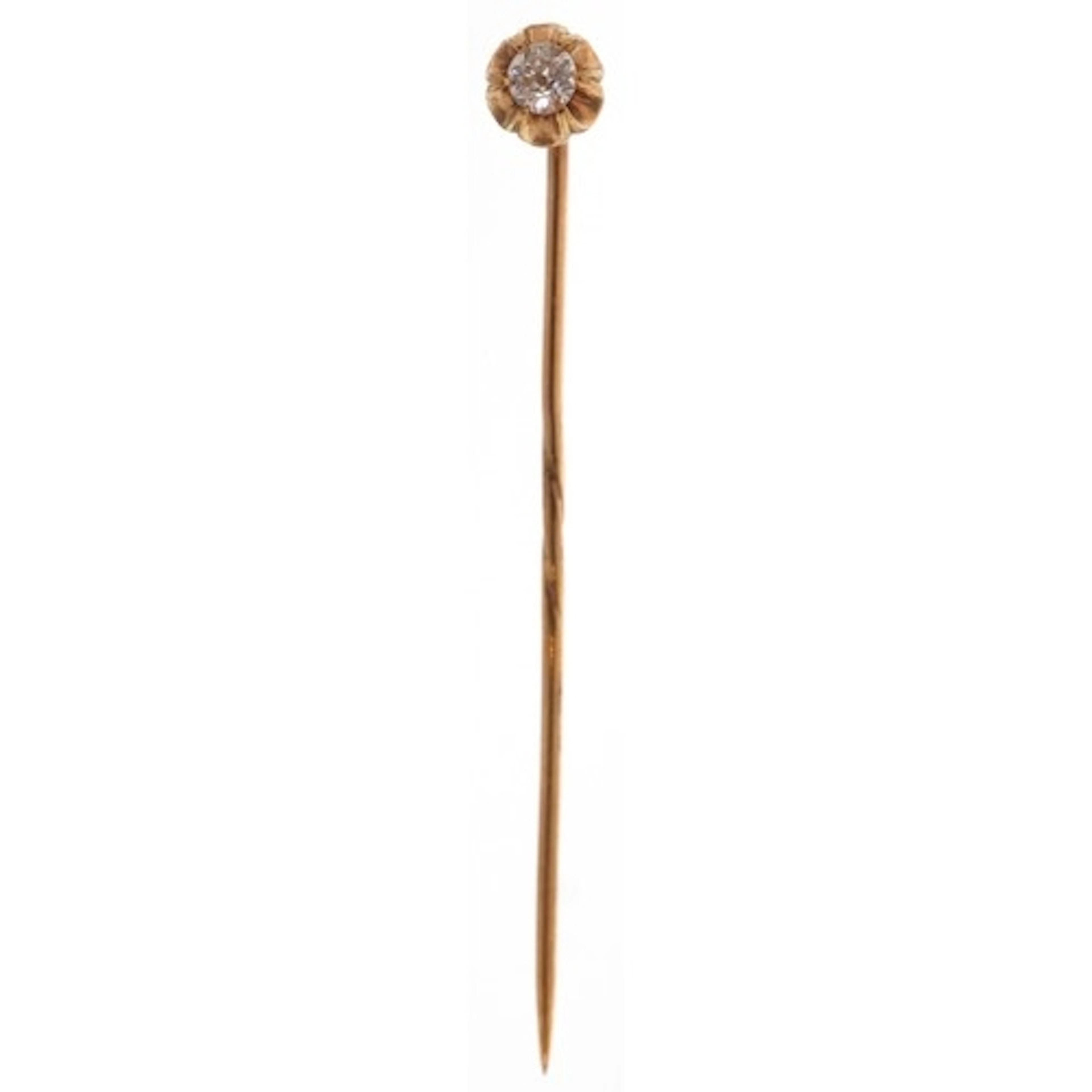 An unmarked gold diamond solitaire stickpin, the diamond app...