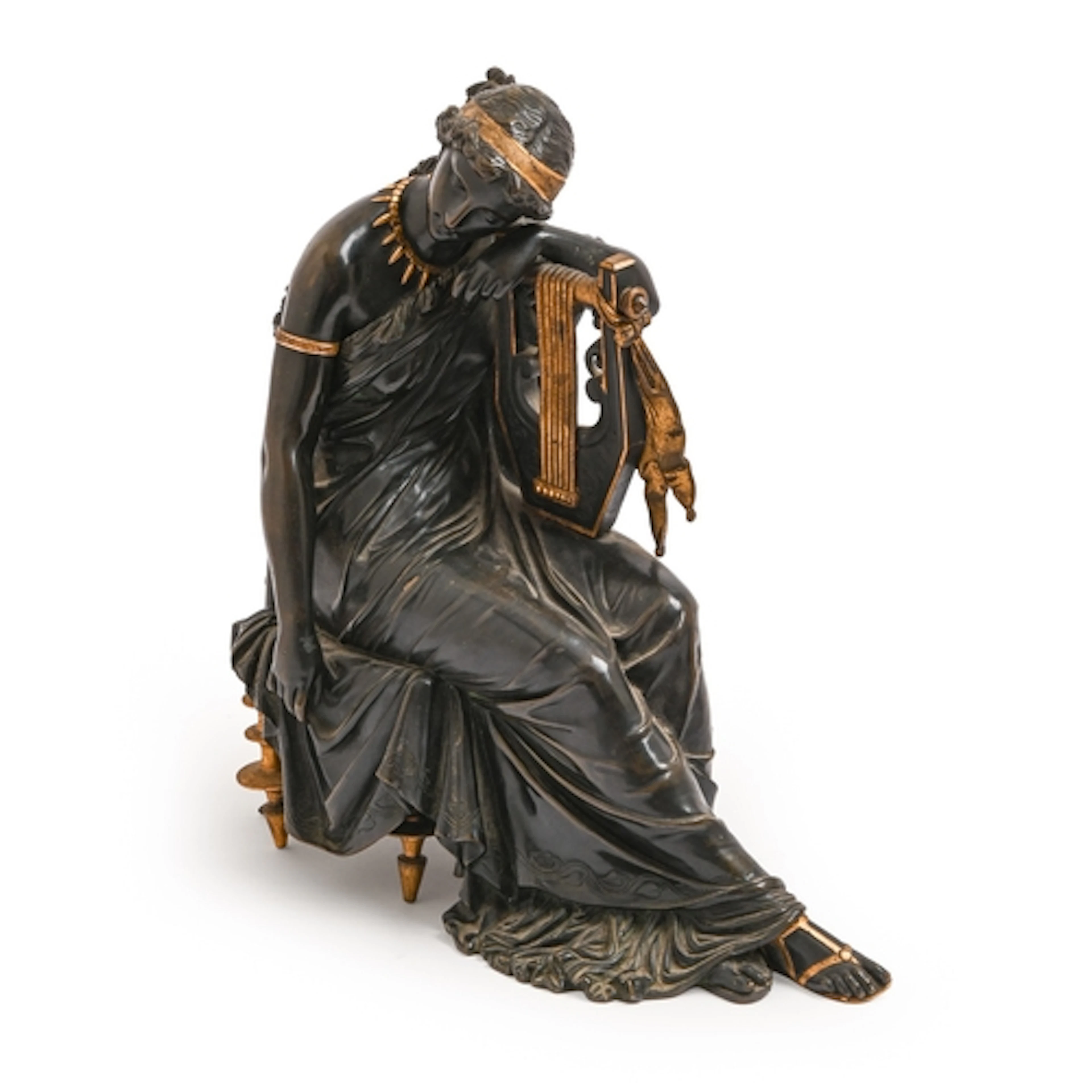 A French bronze figure of the Muse Erato, cast from a model ...