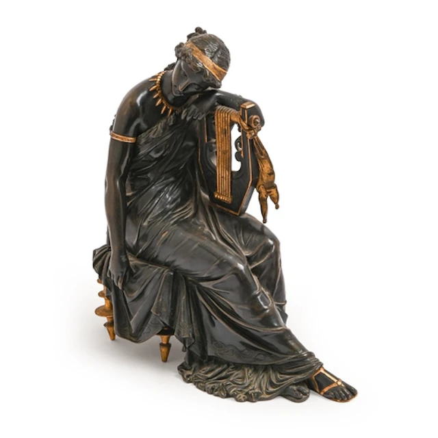 A French bronze figure of the Muse Erato, cast from a model ...