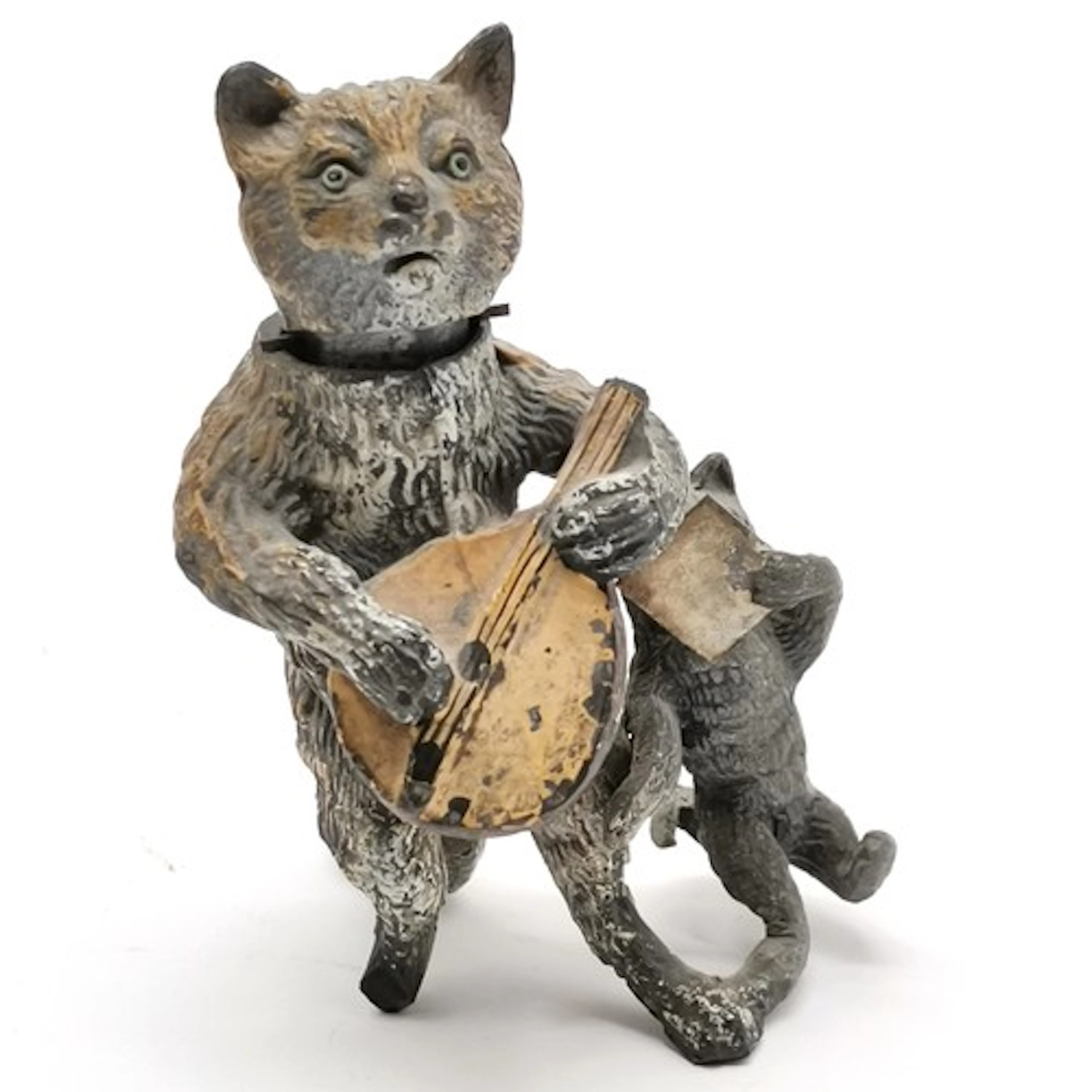 Antique novelty cold painted cat figure with nodding head pl...