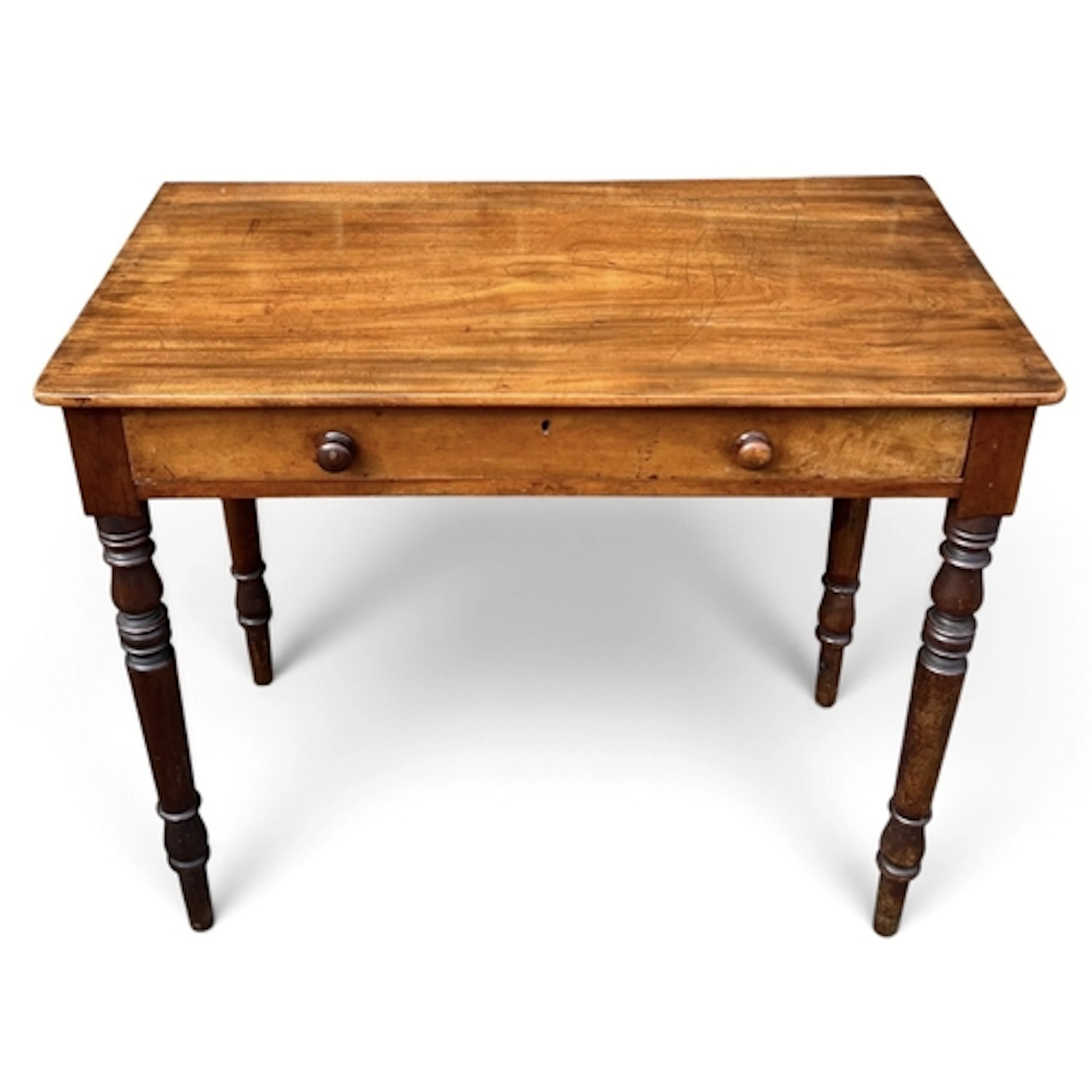AN EARLY VICTORIAN MAHOGANY SIDE TABLE, WITH FRIEZE DRAWER O...