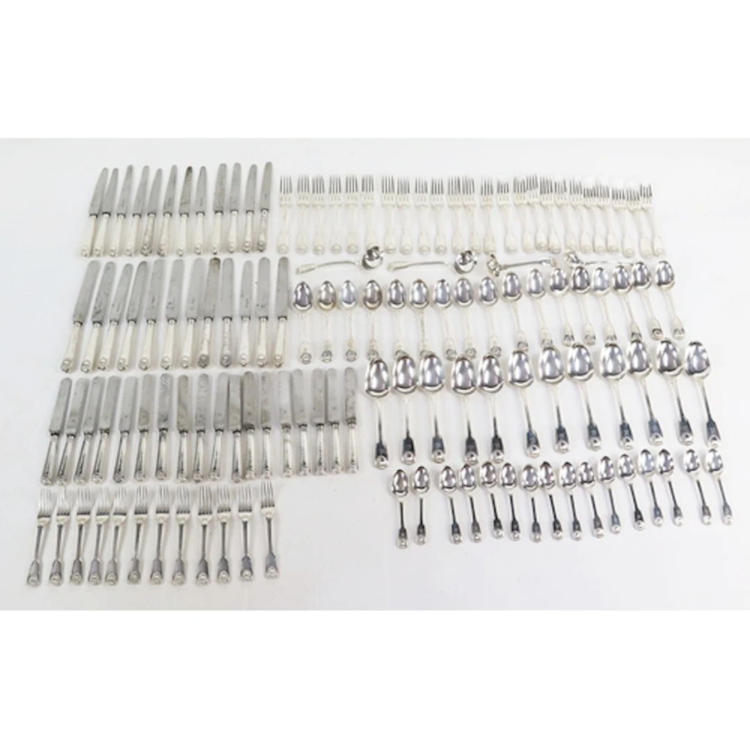 An extensive Victorian silver Fiddle Thread and Shell flatwa...