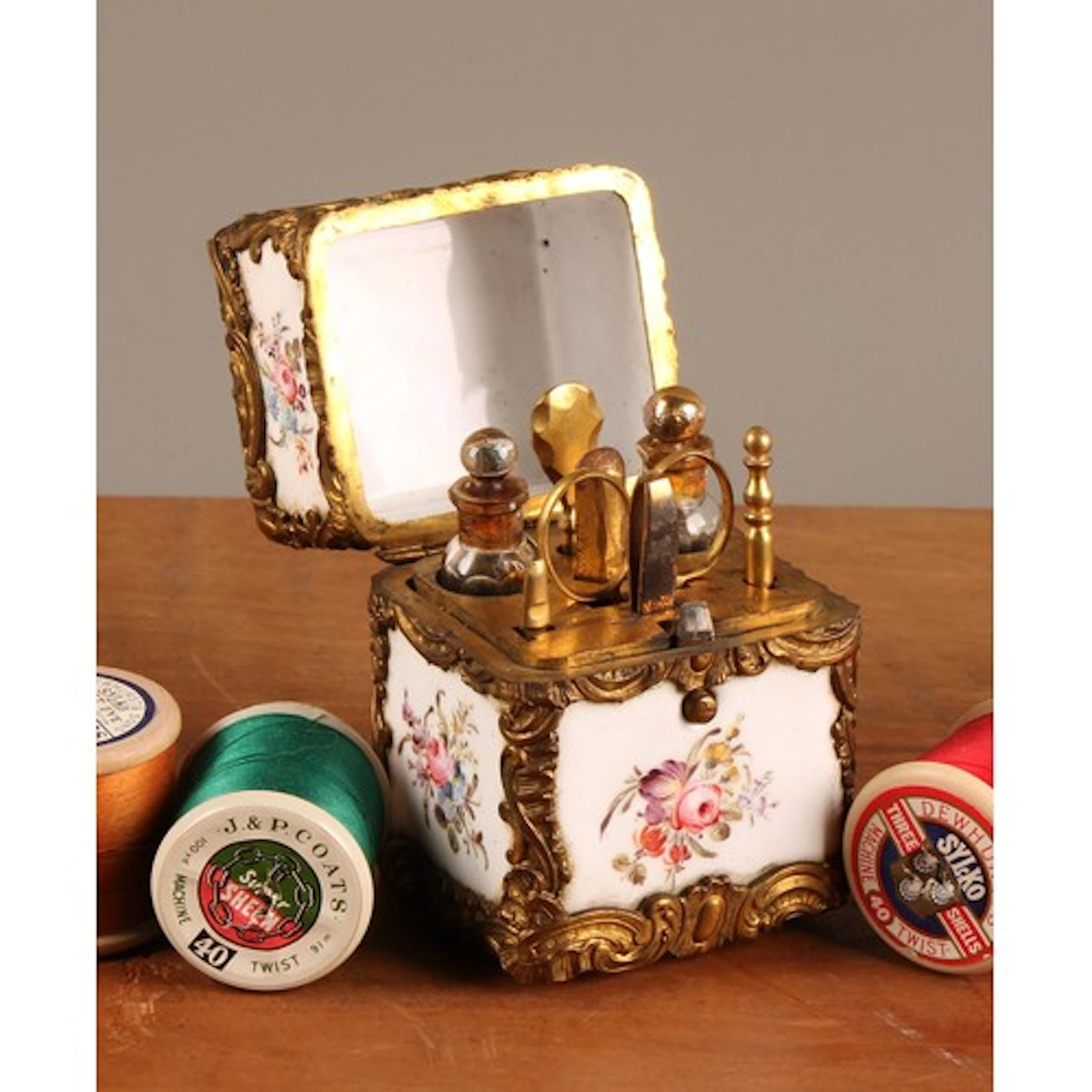 A George III South Staffordshire enamel etui, hinged cover, ...