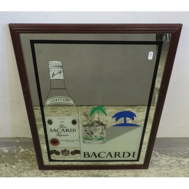 Bacardi Advertising Mirror with dark wooden frame approx. 66...