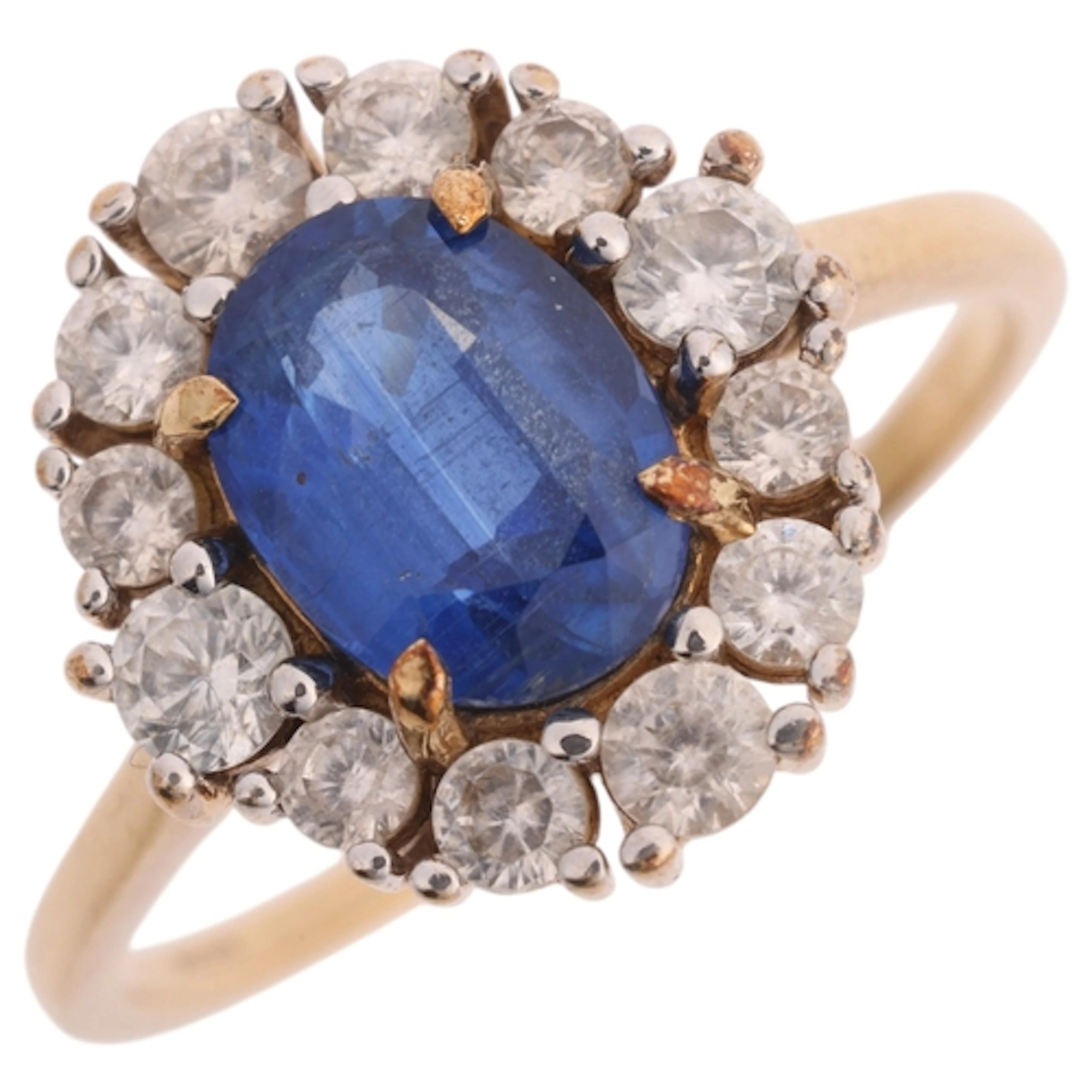 A 9ct gold nilamani and white zircon cluster ring, Gemporia,...
