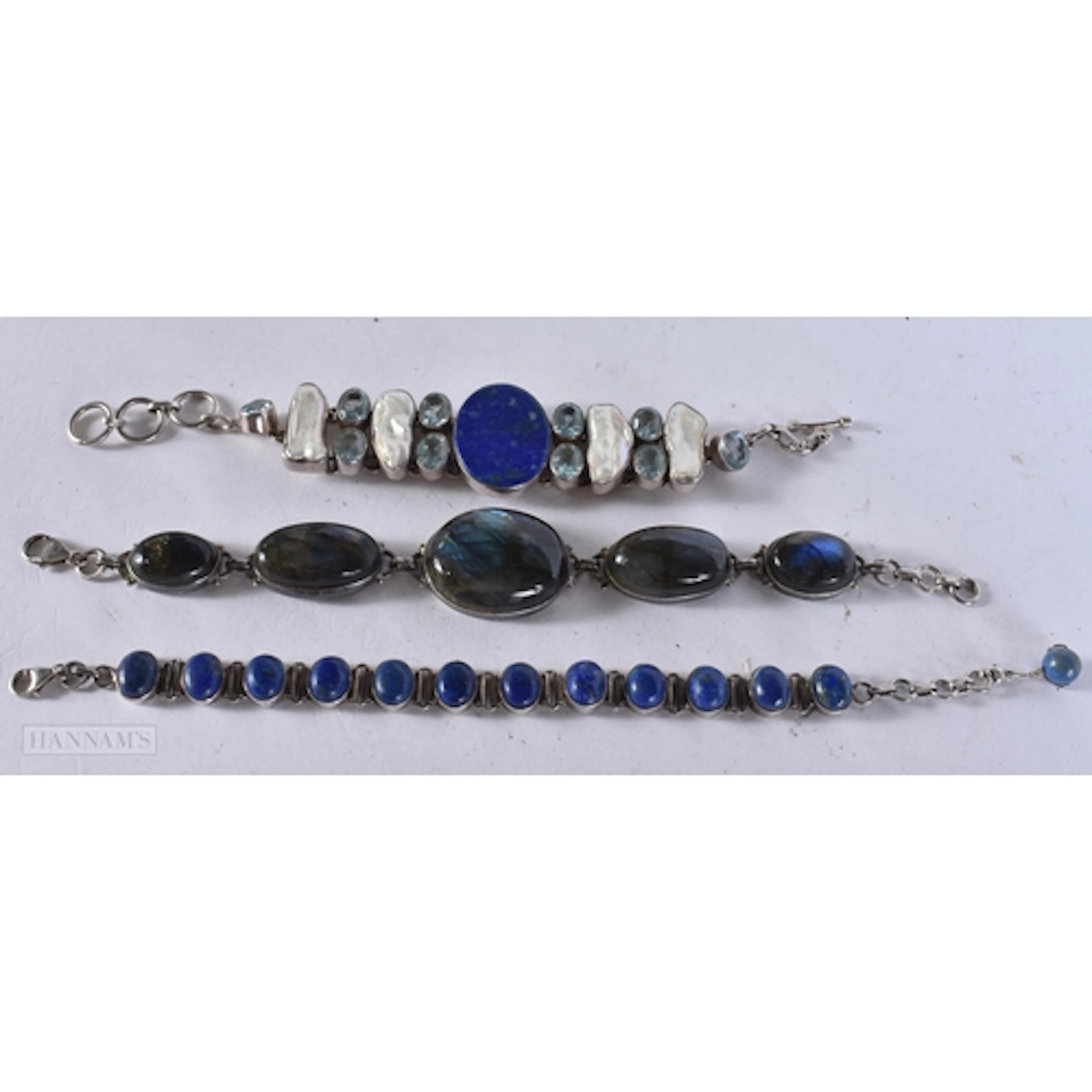 Three Sterling Silver Gemstone Bracelets inc. Labradorite, L...