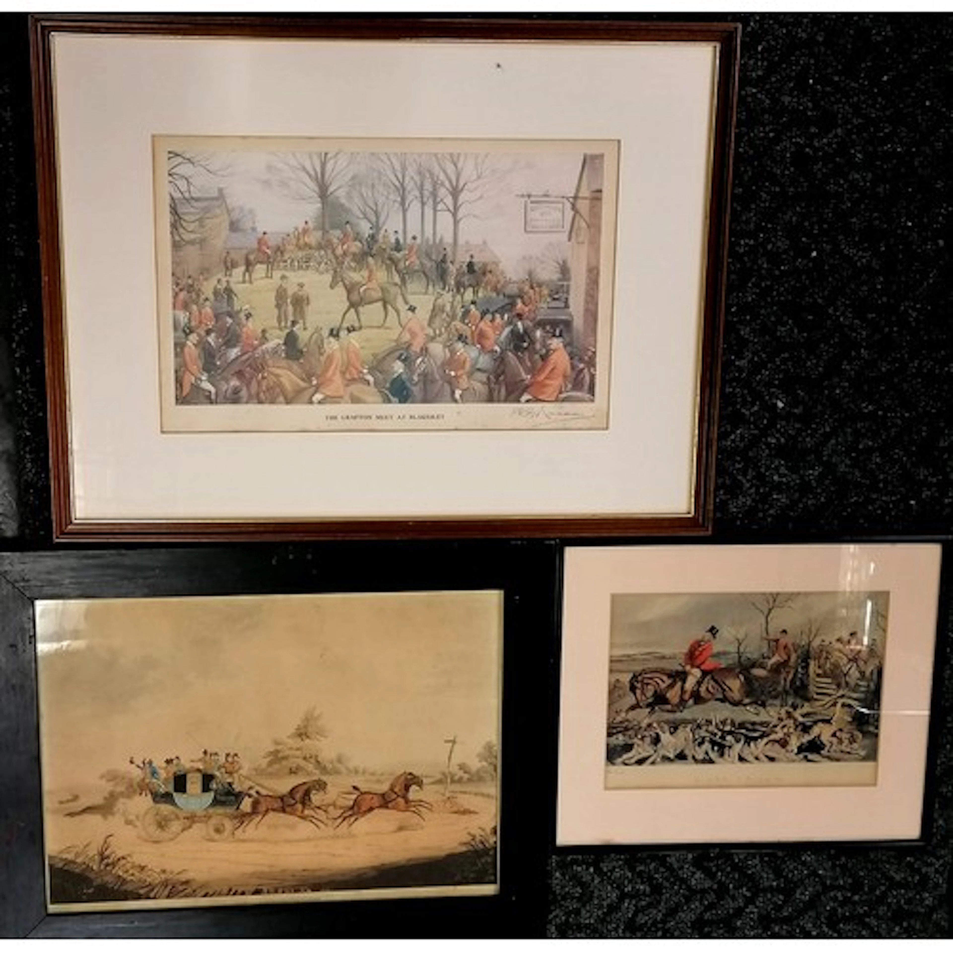 3 x framed hunting prints - (1815) 'Stage coach & opposition...