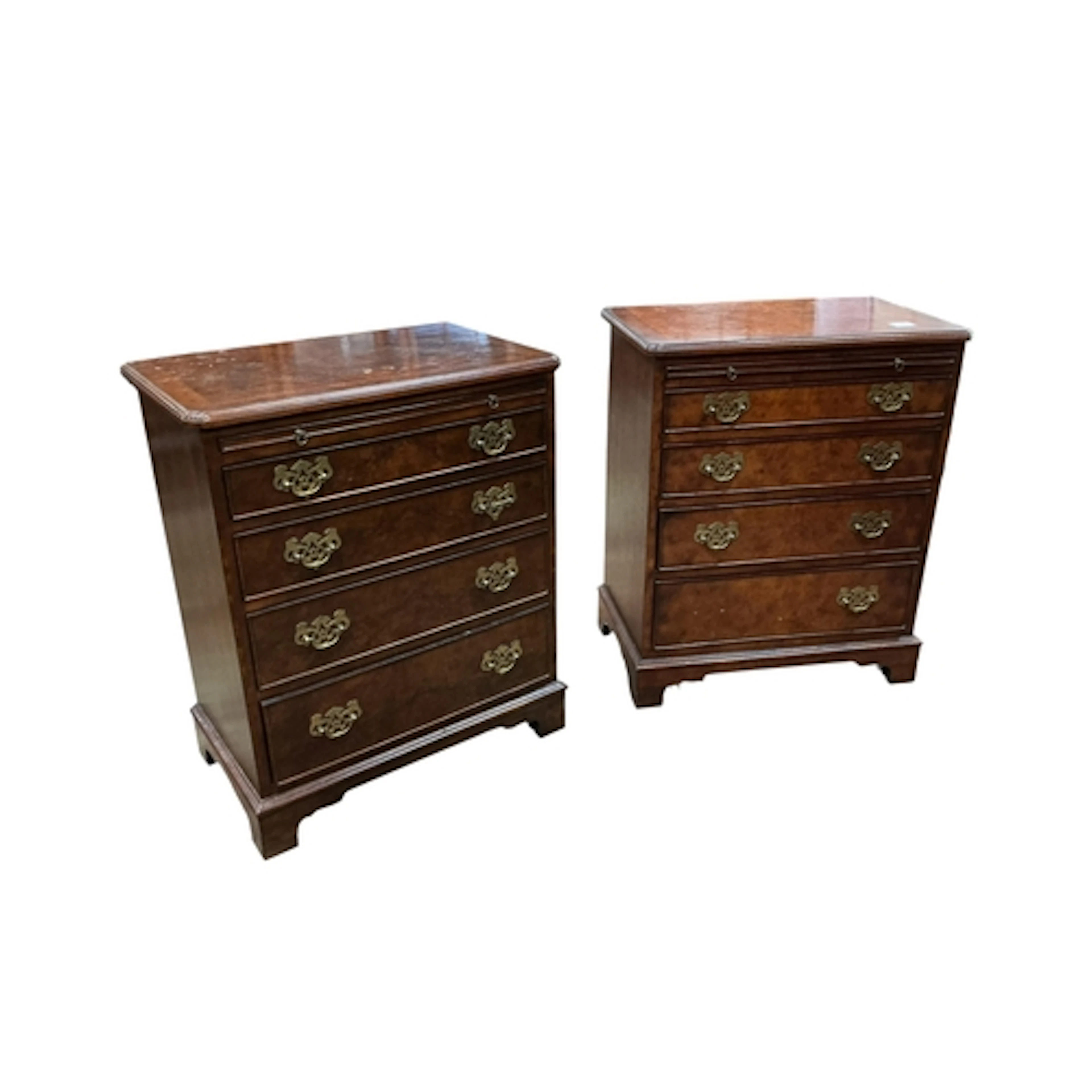 A pair of reproduction 18th century style burr walnut bedsid...