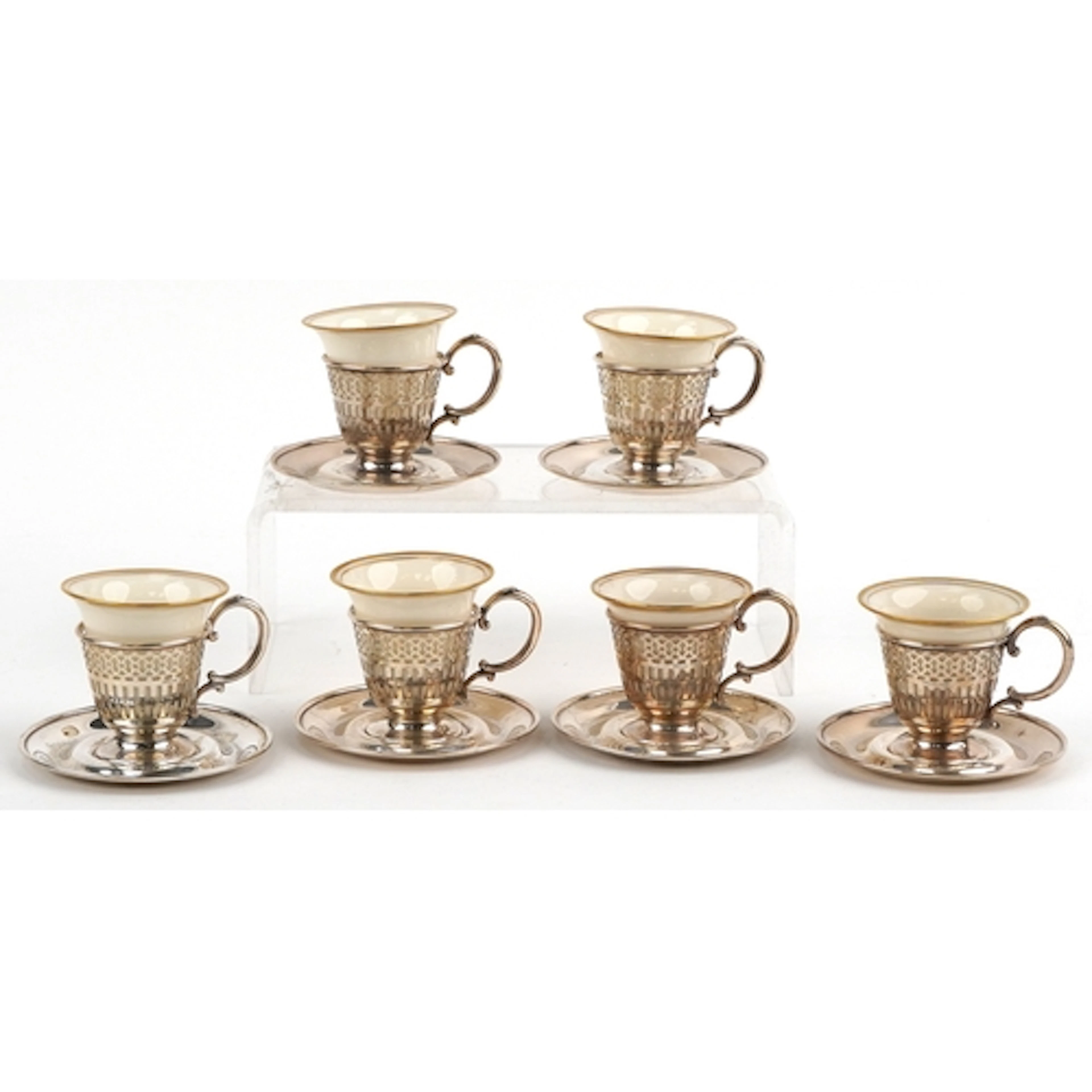 Set of six American Lenox porcelain coffee cans with pierced...