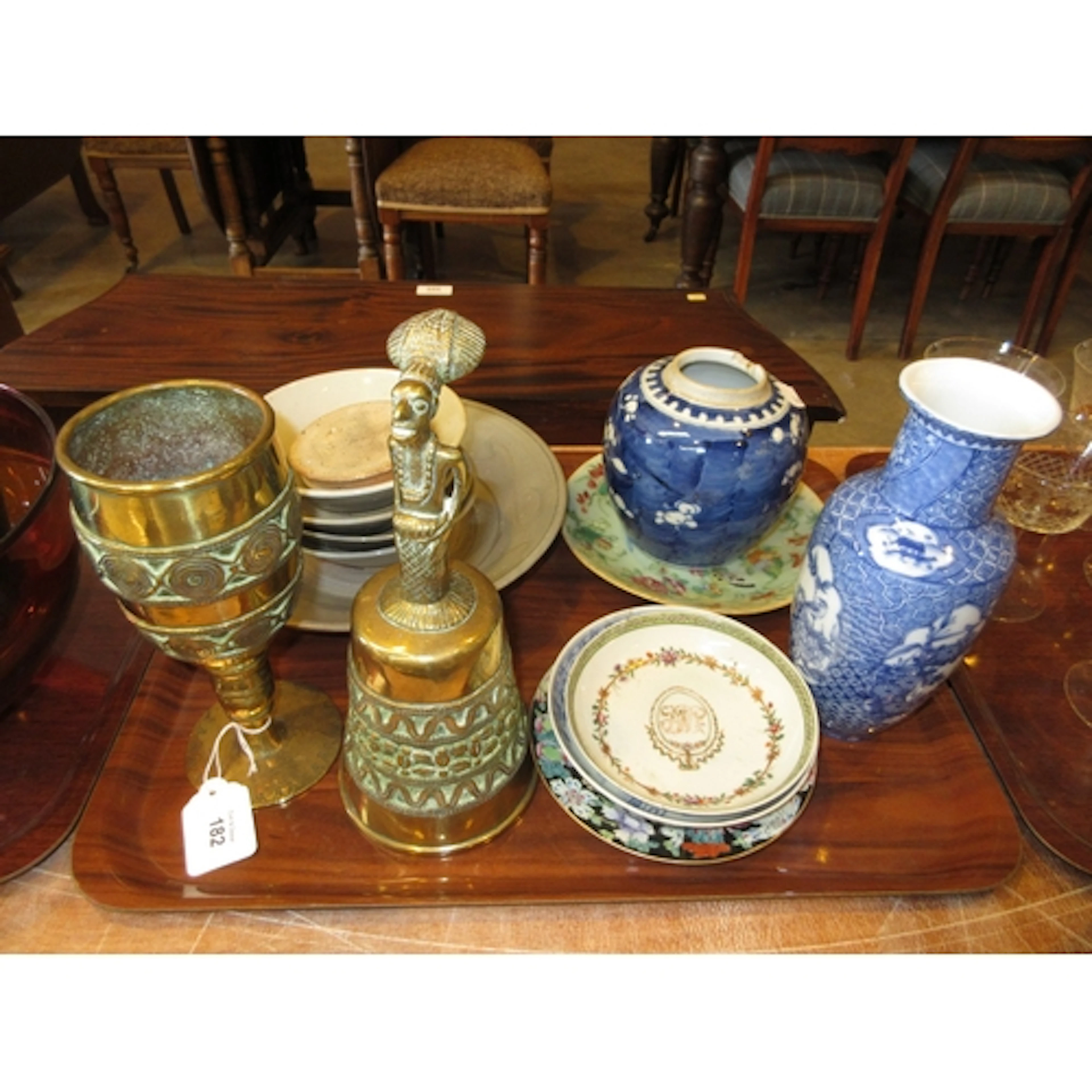 Selection of Oriental Ceramics, African Brass Bell, Goblet e...