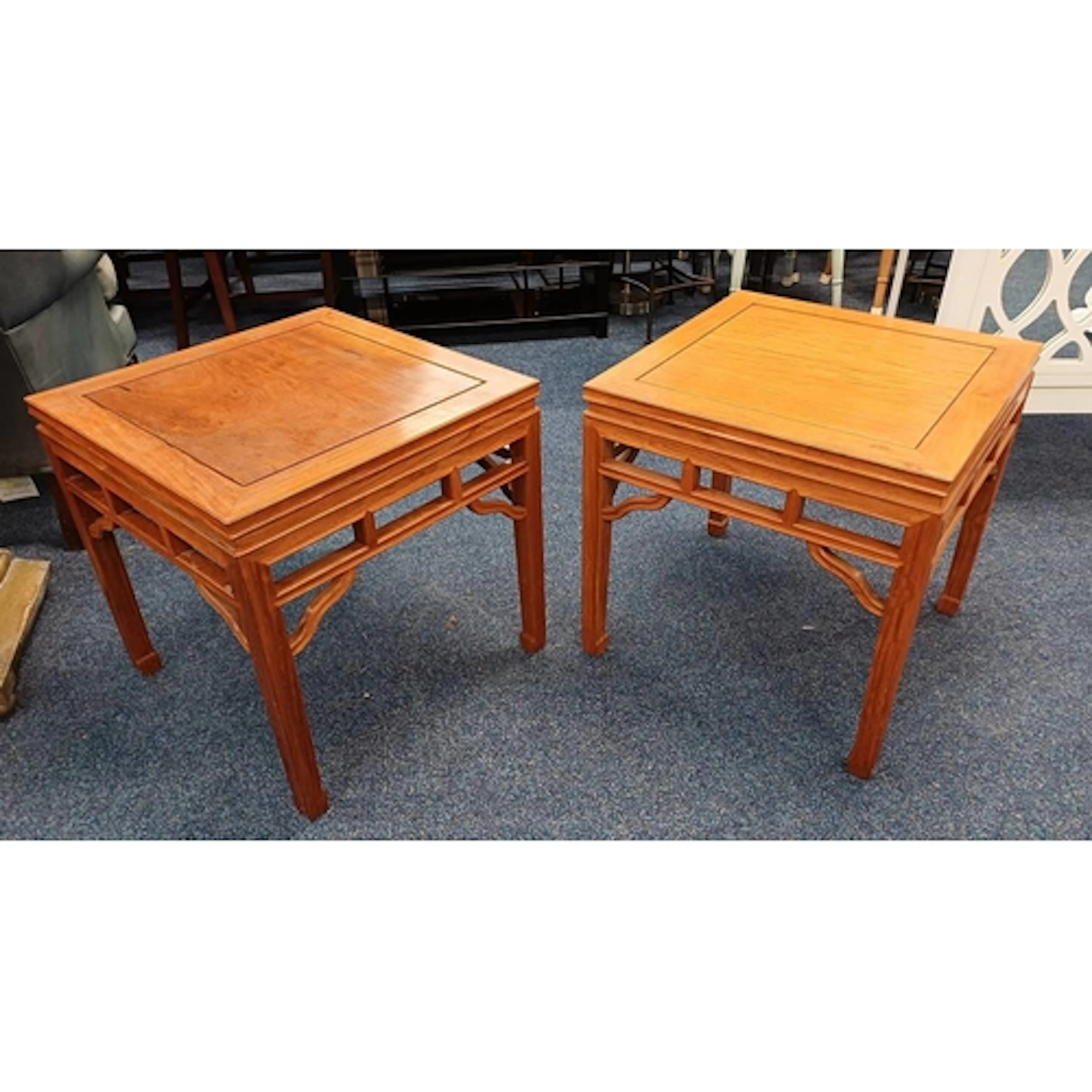 PAIR OF CHINESE HARDWOOD SQUARE OCCASIONAL TABLES , 56CM WID...