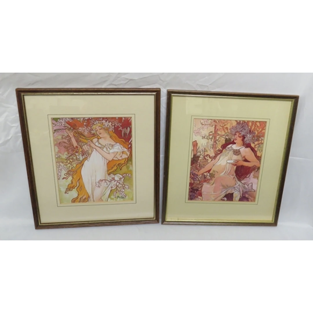 Pair F/g Alphonse Mucha Prints Spring & Autumn, each 27cm x ...