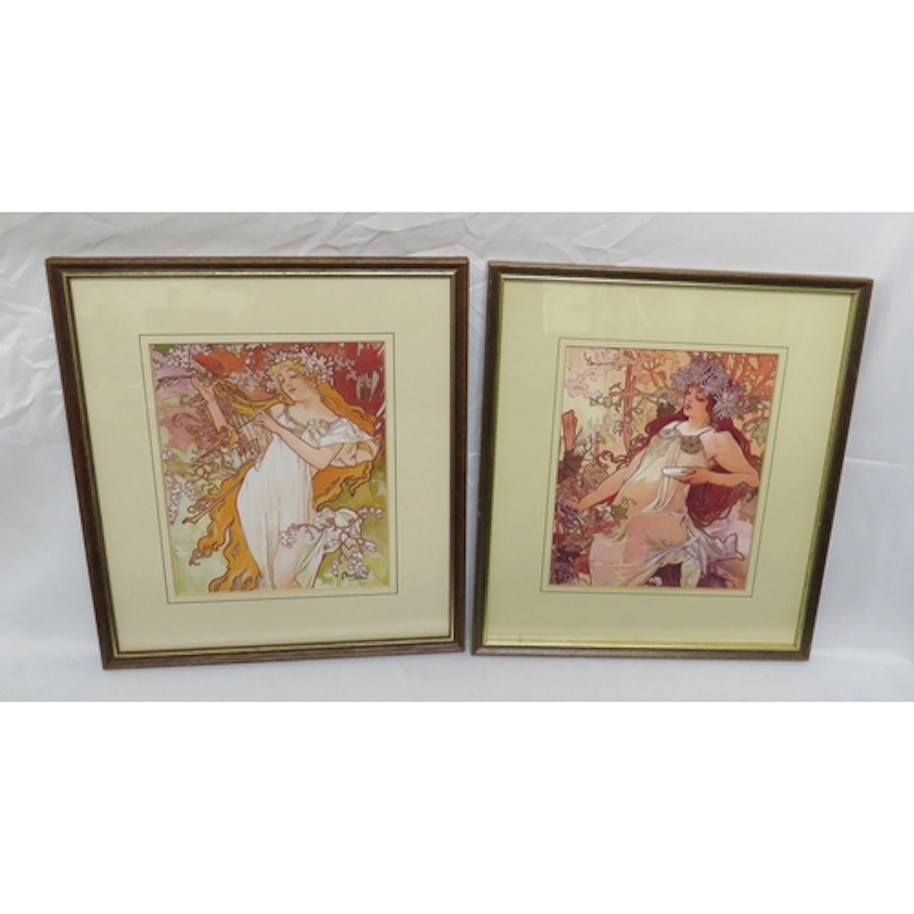 Pair F/g Alphonse Mucha Prints Spring & Autumn, each 27cm x ...