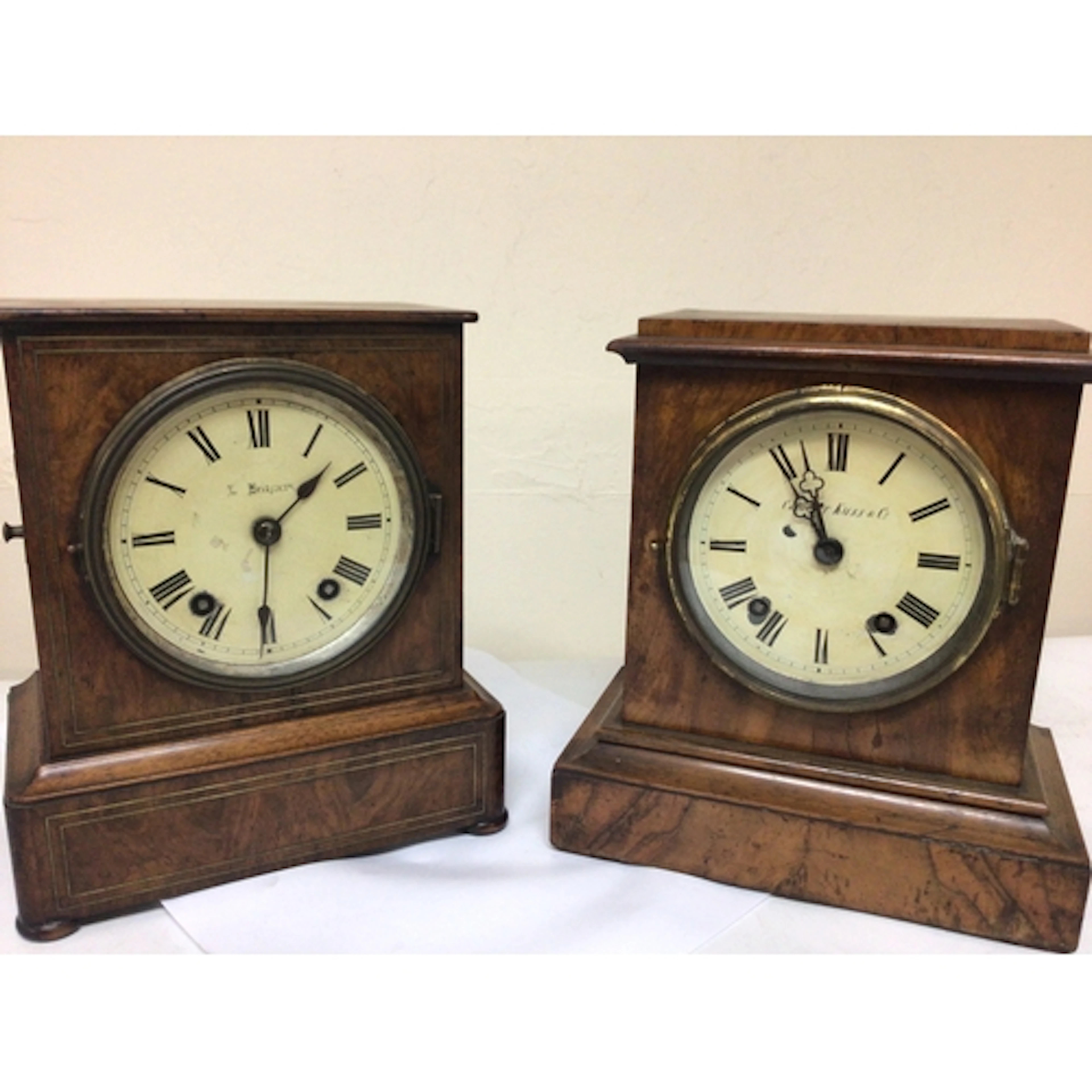 Two Victorian walnut cased mantel clocks maker Camerer...