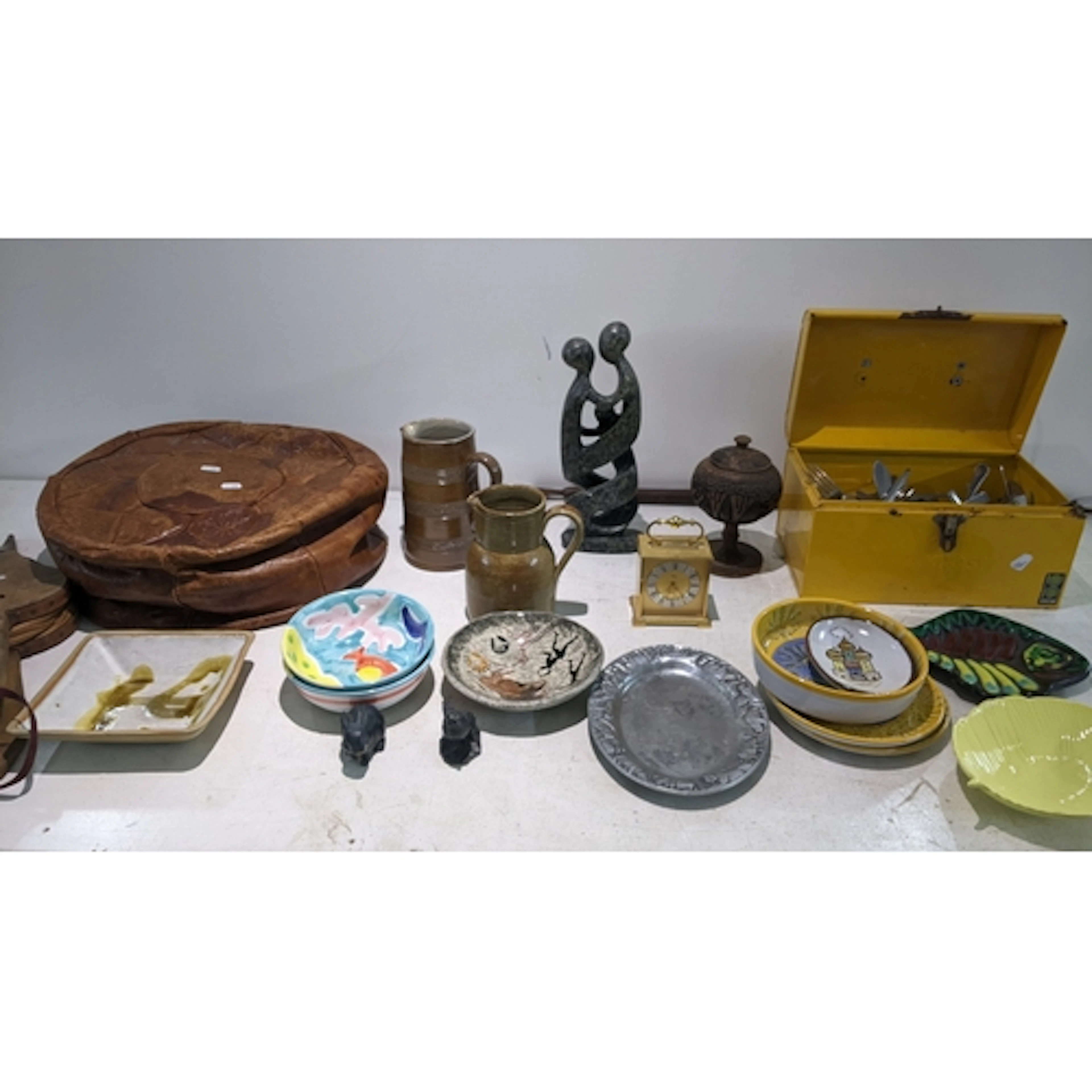A mixed lot to include a contemporary soapstone figure, ston...