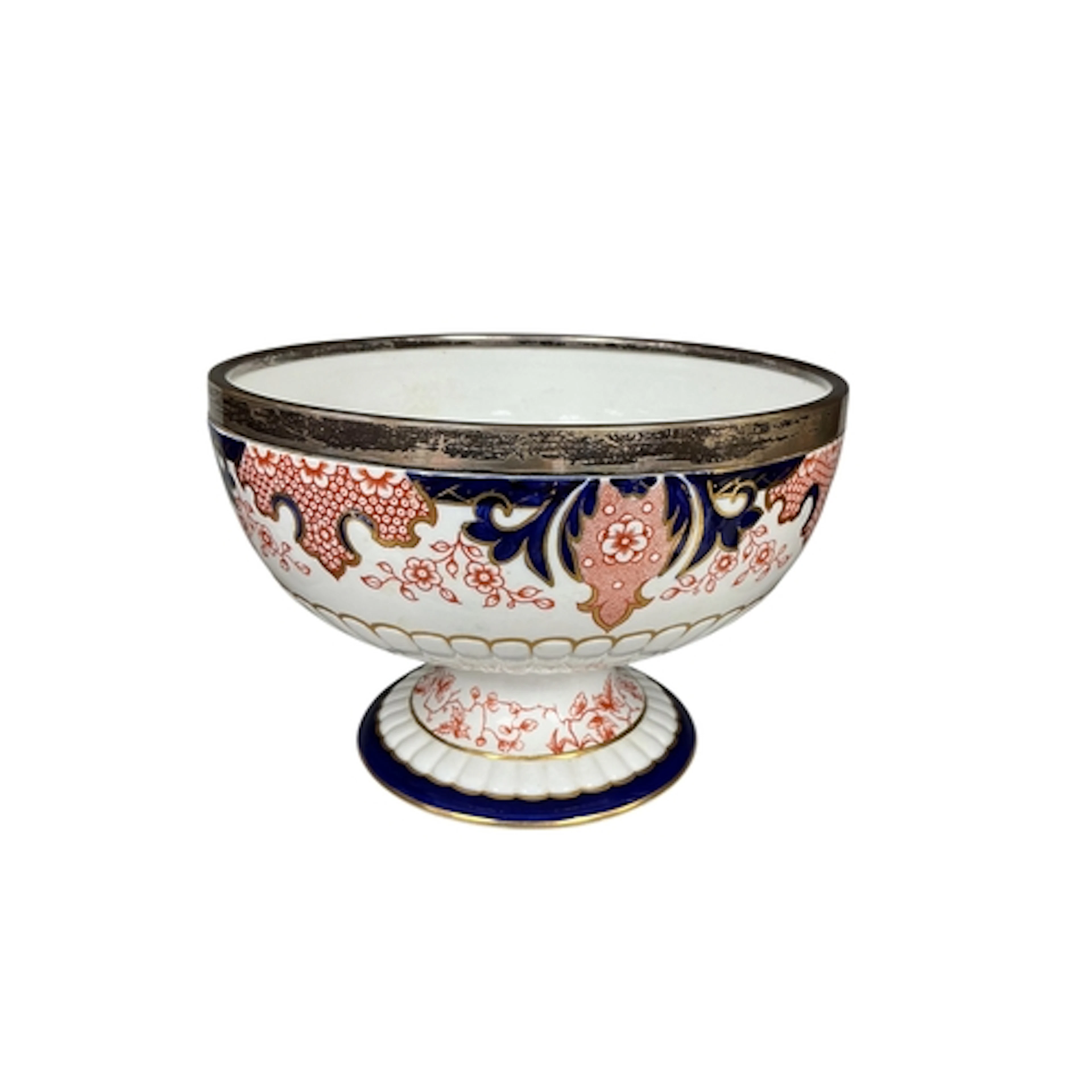 An Edwardian Royal Crown Derby silver mounted bowl, diameter...