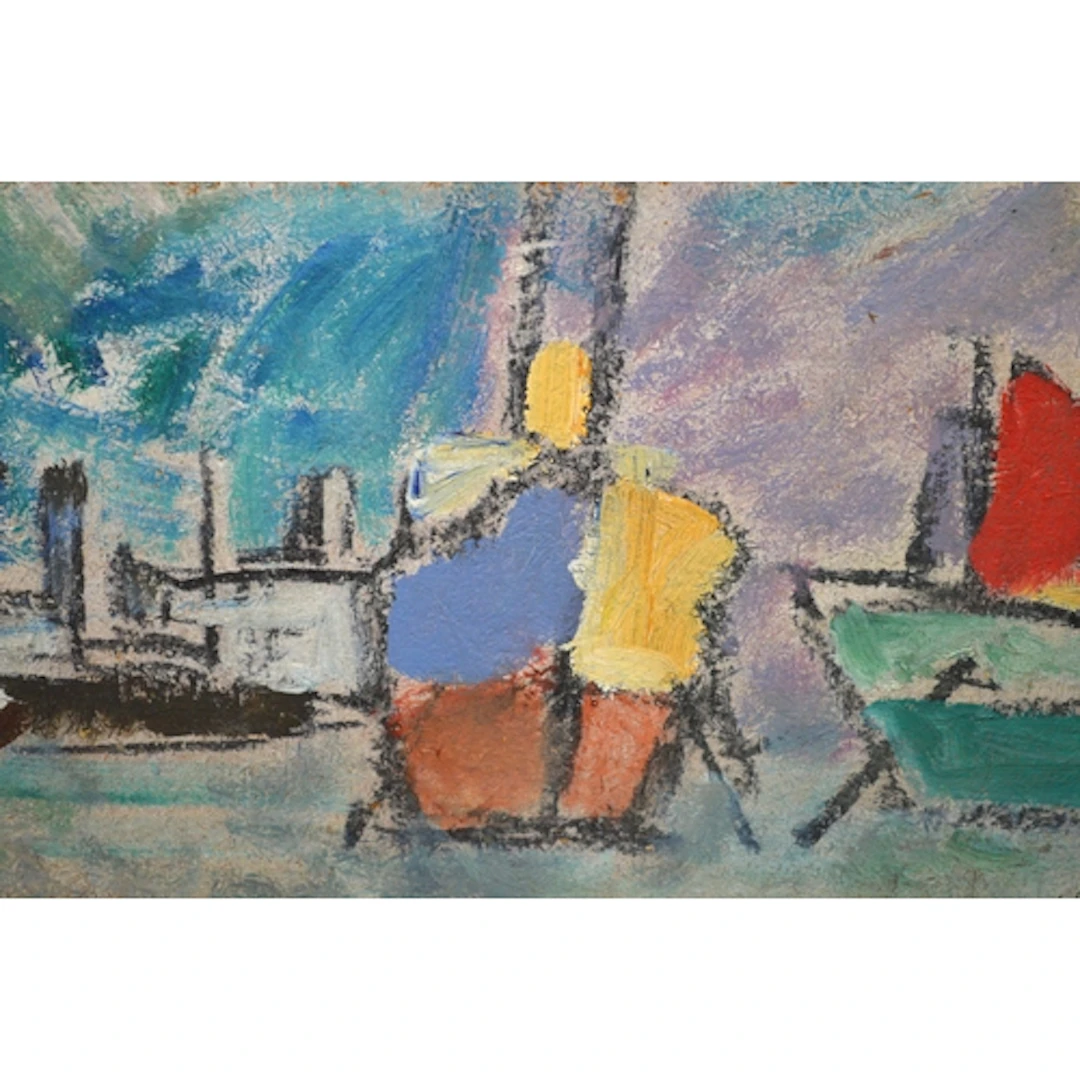 Harald Lindberg, oil on board, abstract study of boats in a ...