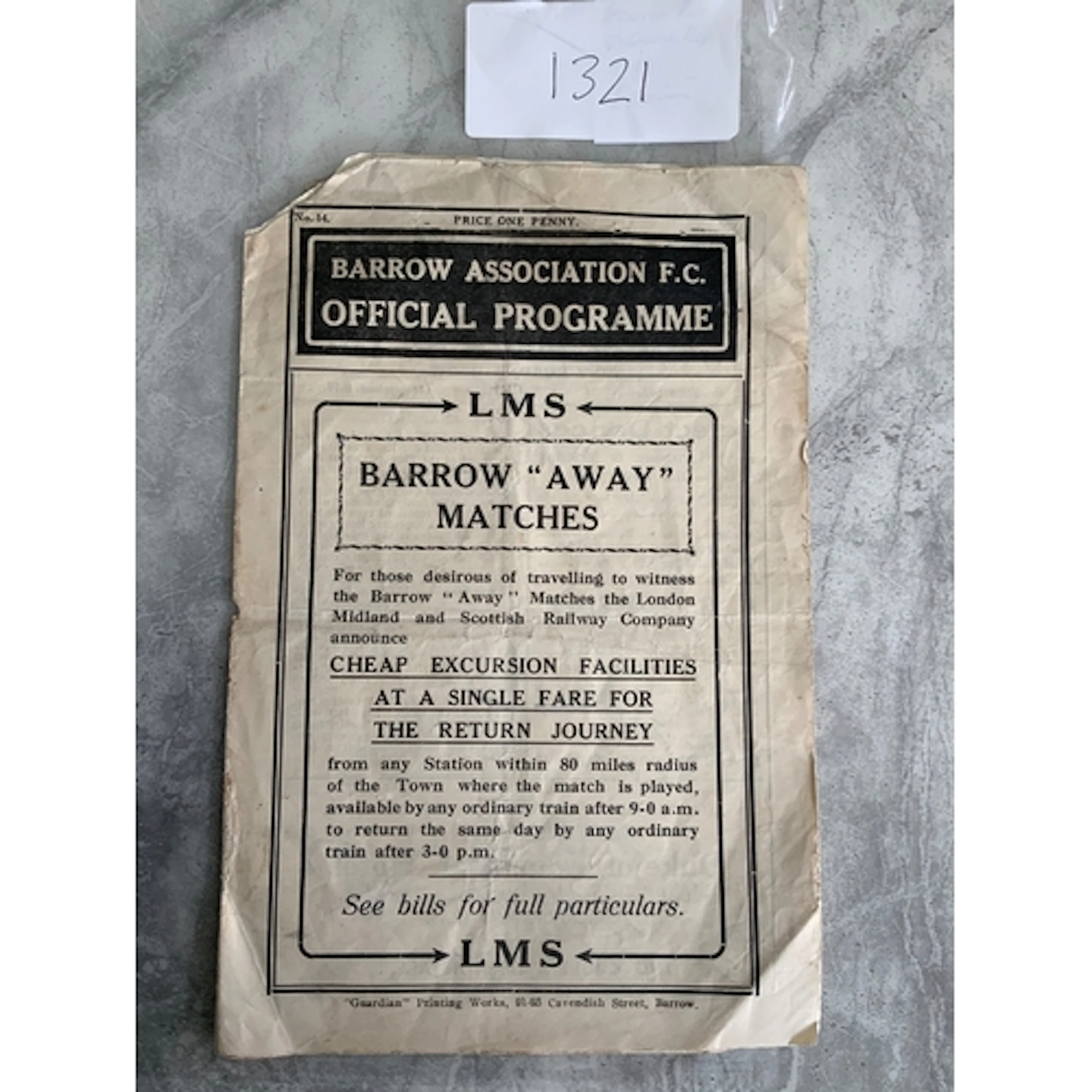 30/31 Barrow v Darlington Football Programme: Piece missing ...