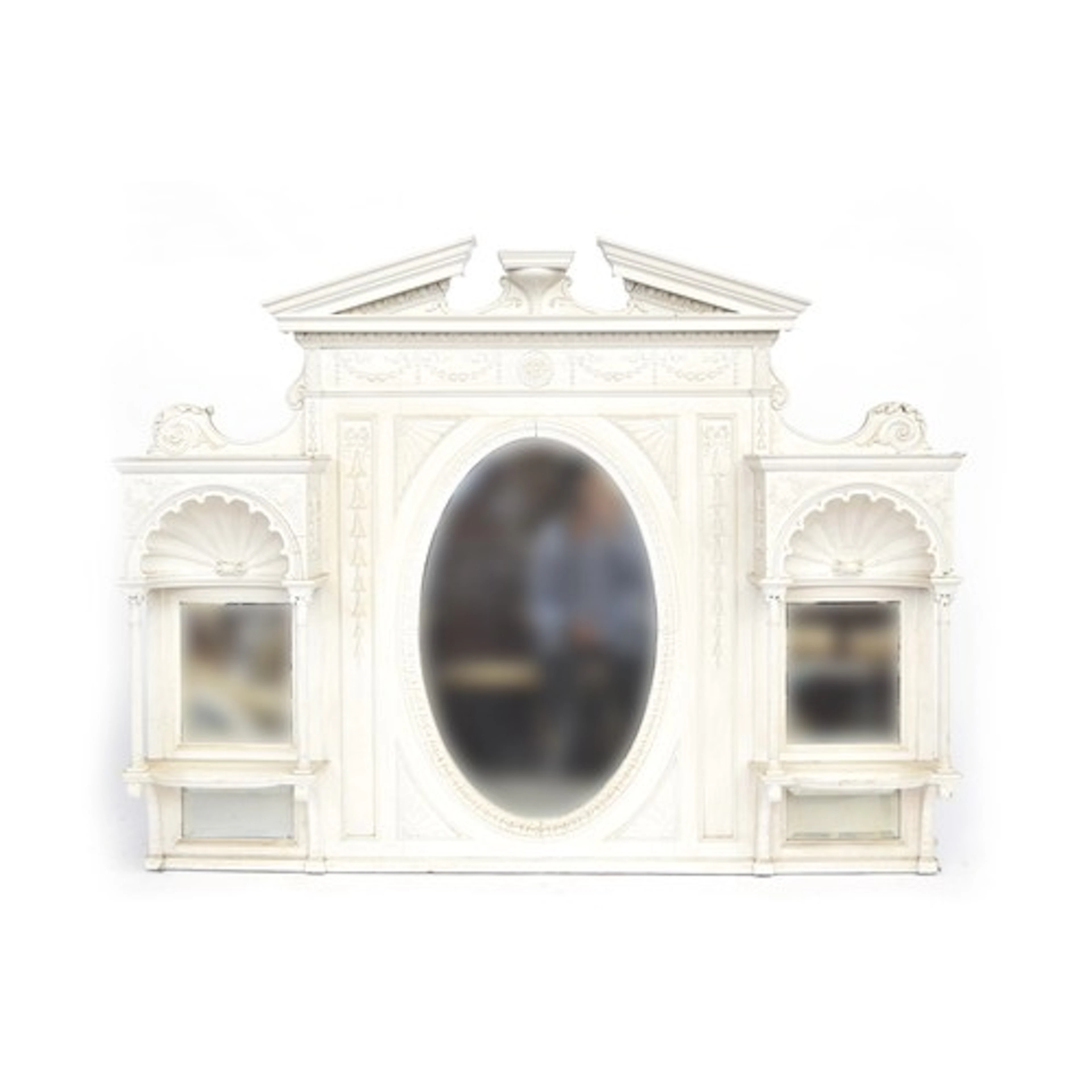 A 19th century painted over mantle mirror in Adam taste, the...