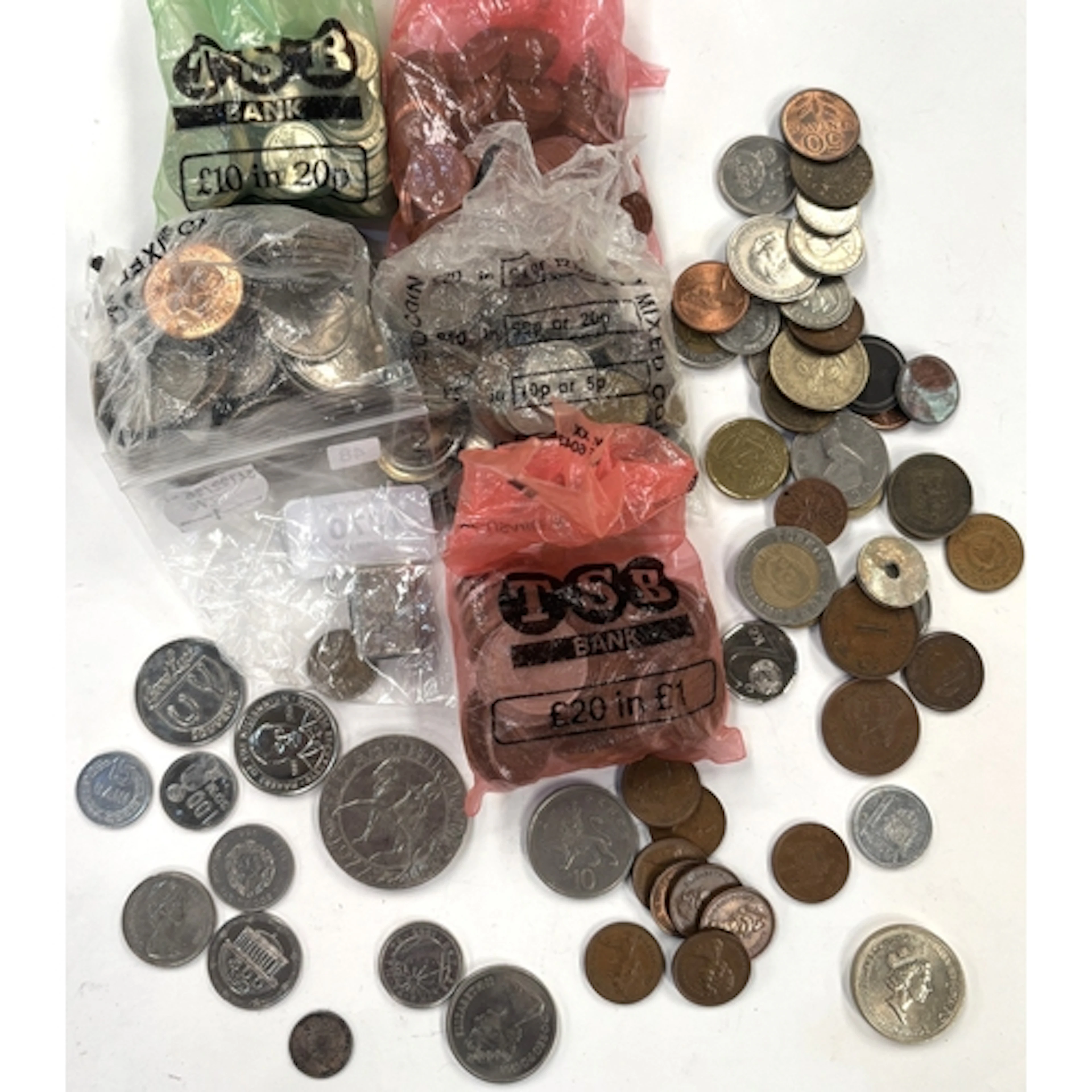 A selection of world coins including Australian, Spanish etc...