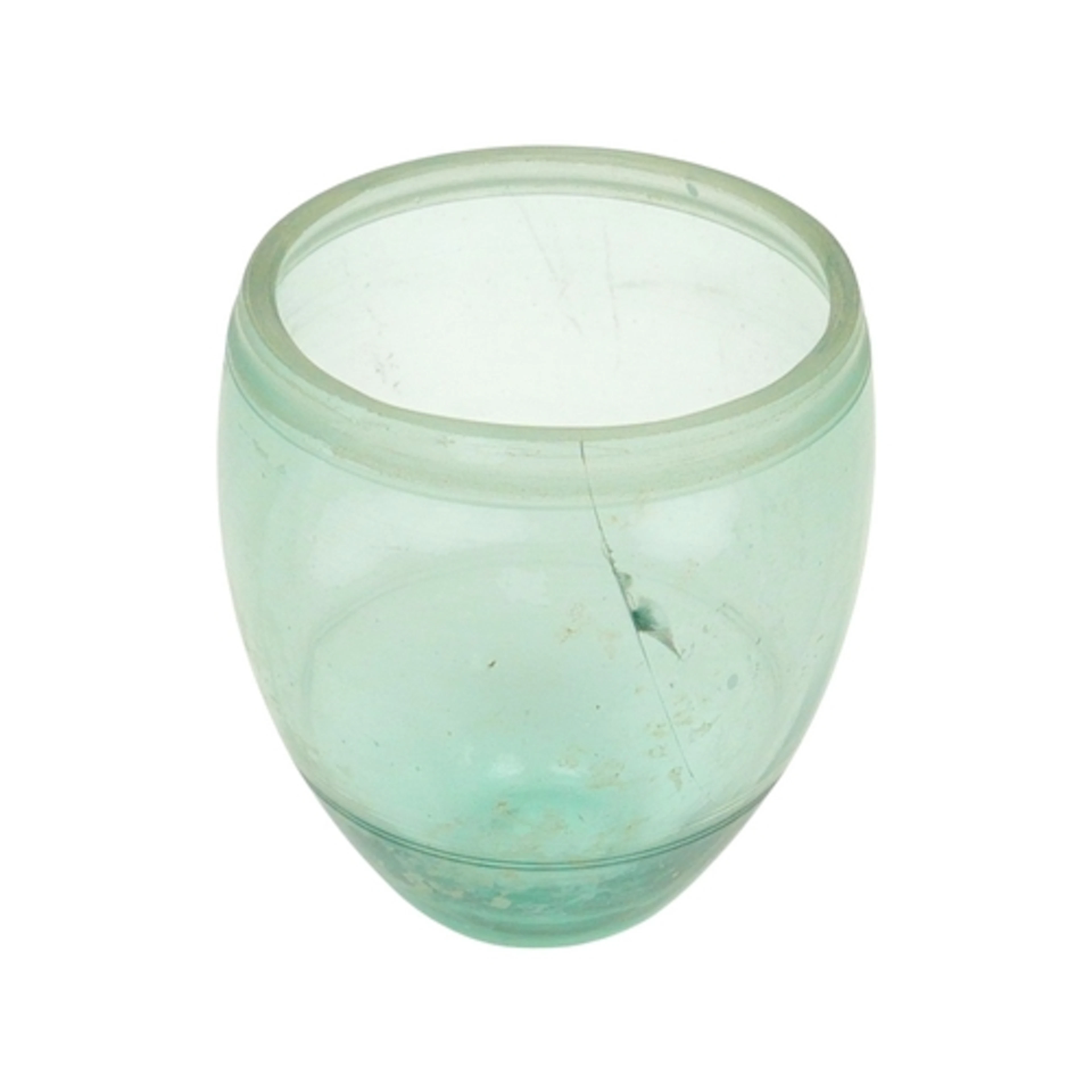 A ROMAN OVOID FORM PALE BLUE GLASS BEAKER. with banding to i...