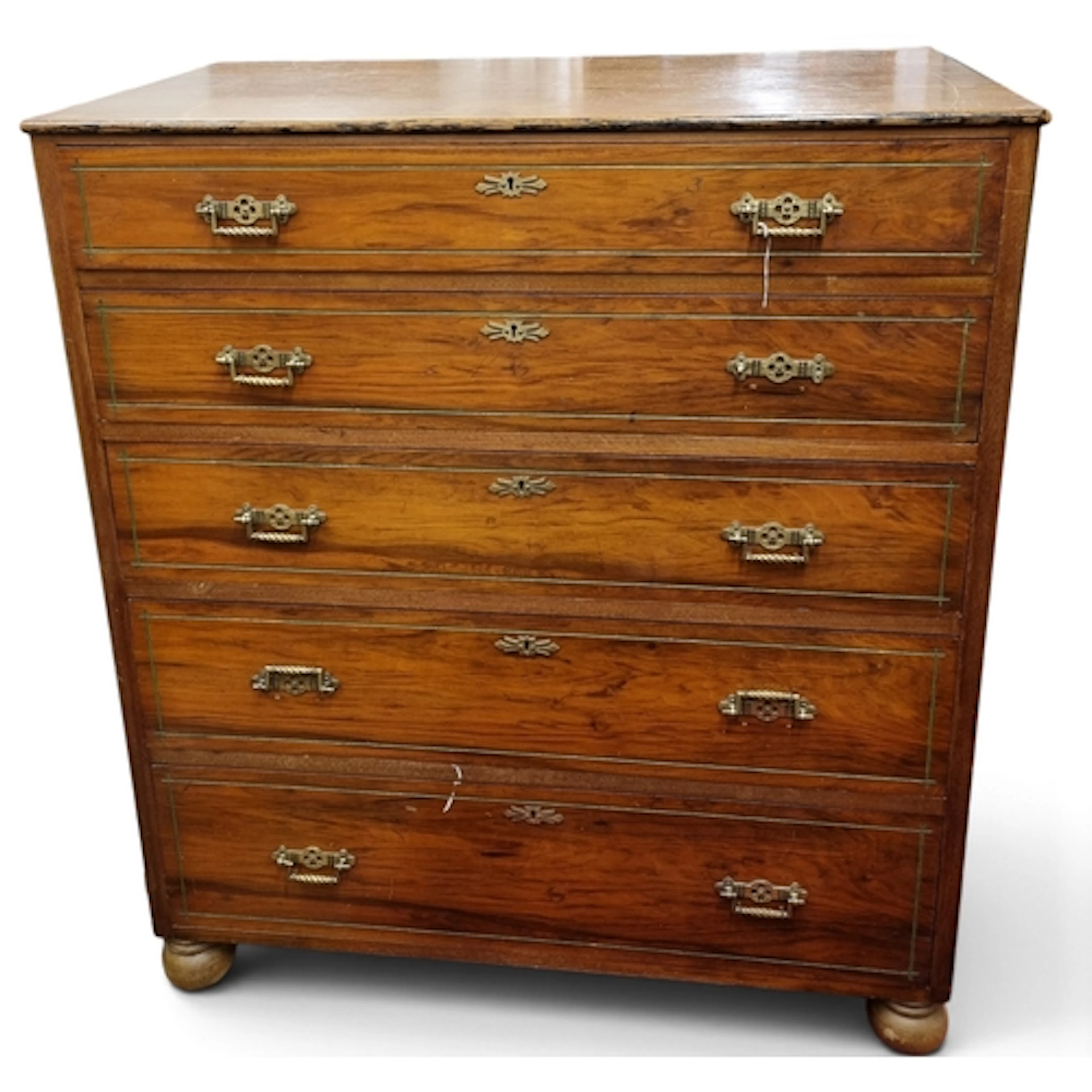 A late 19th Century Walnut Tallboy Chest of five graduated d...