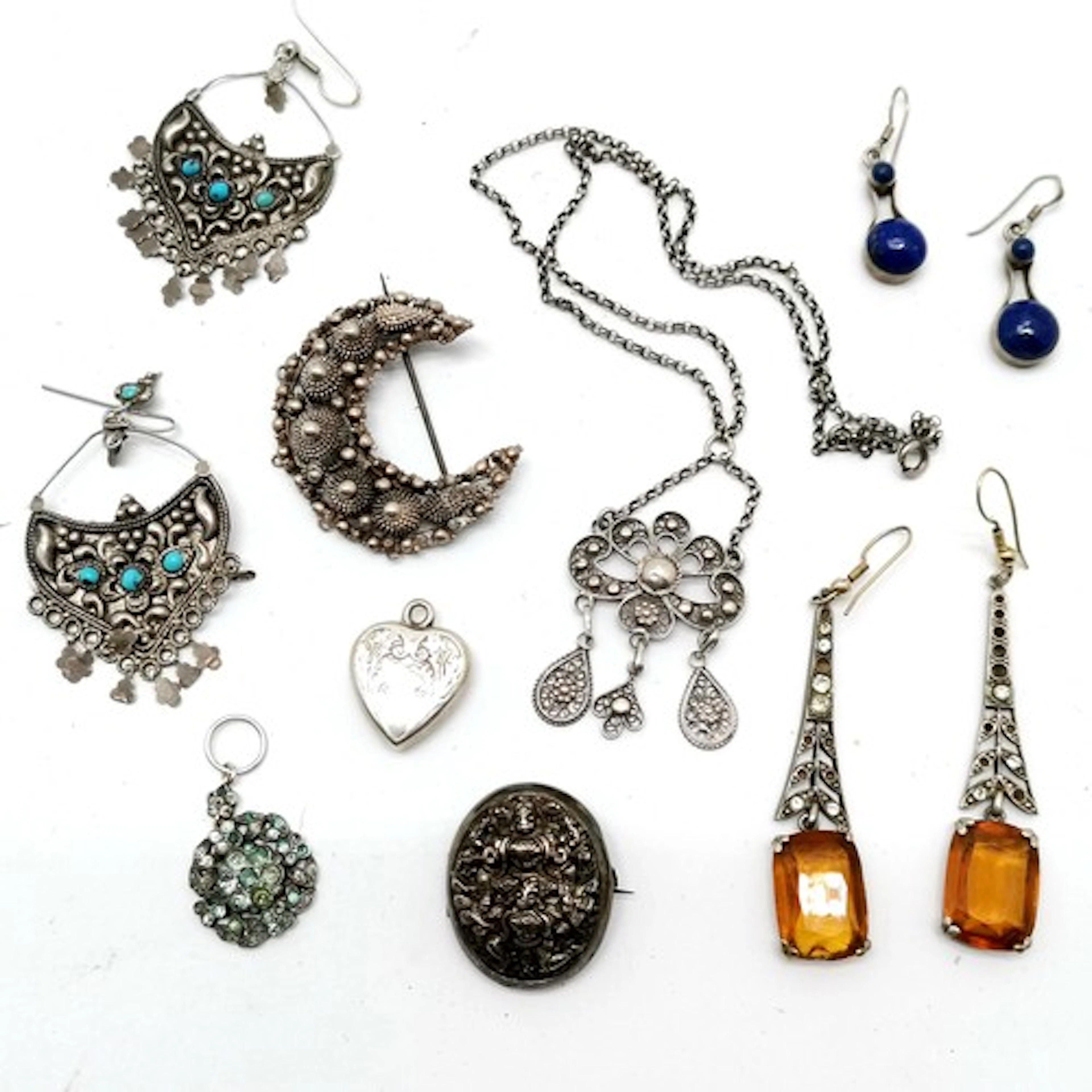 Qty of silver jewellery inc Art Deco drop earrings (7.5cm dr...