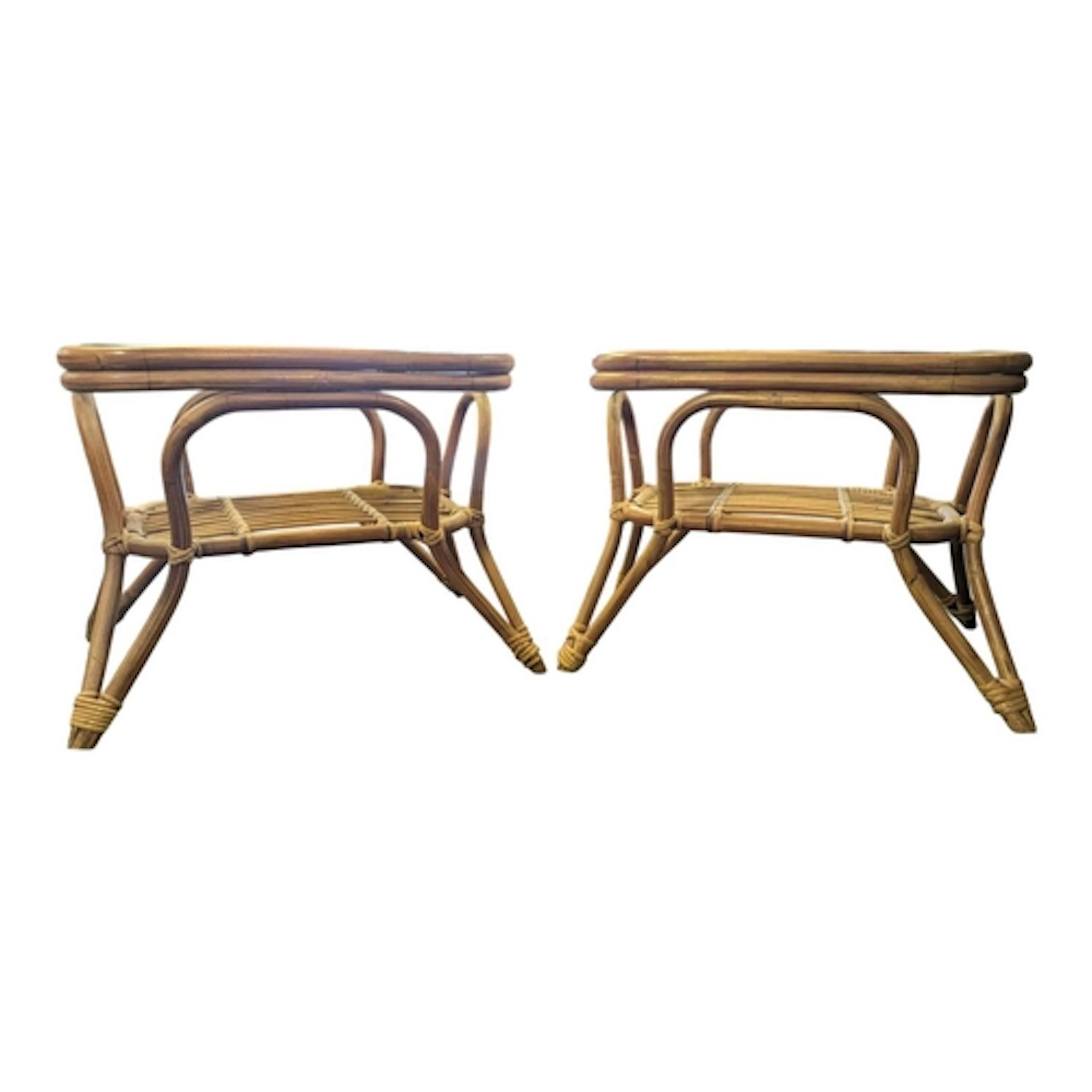 Italian Modern Design - A pair of bamboo, rattan weave and g...